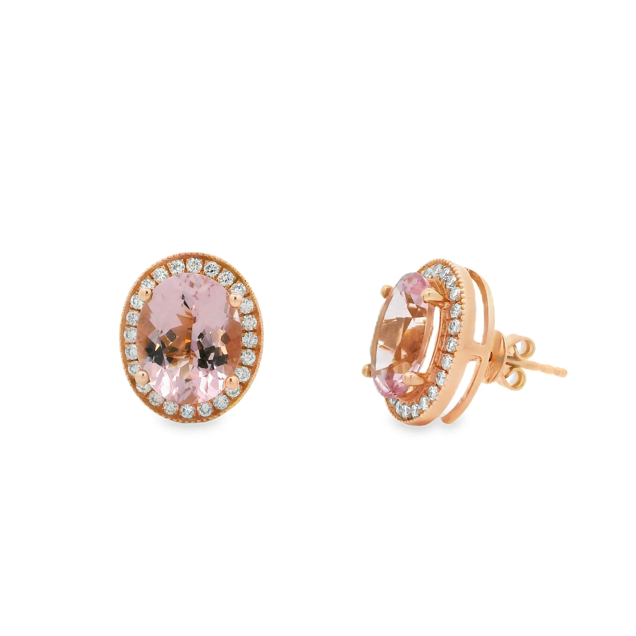 14K Rose Gold - Oval Cut - Morganite Earrings