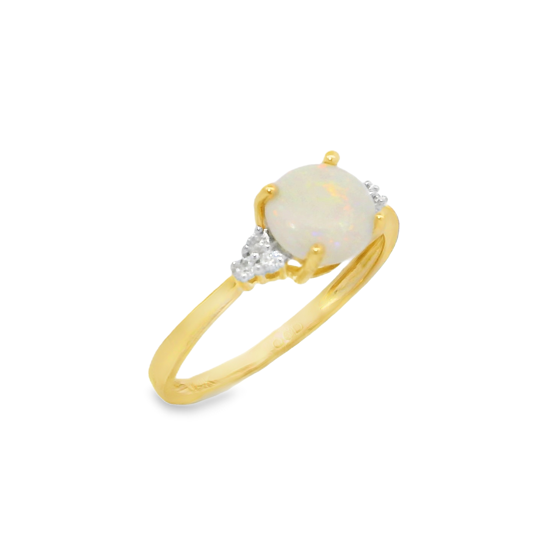 14K Yellow Gold - Round Cut - Opal Ring