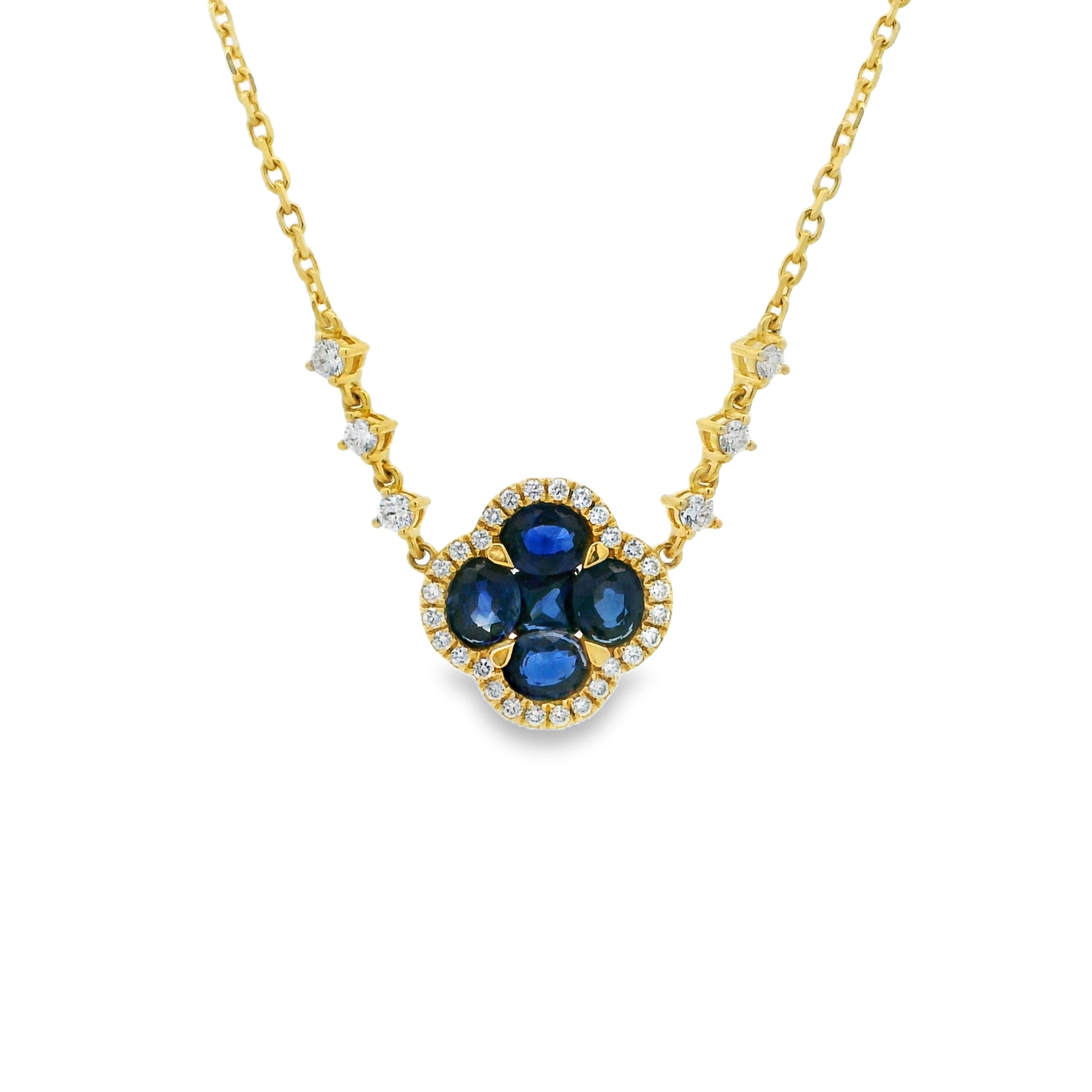 14K Yellow Gold - Oval Cut - Blue Sapphire Necklace