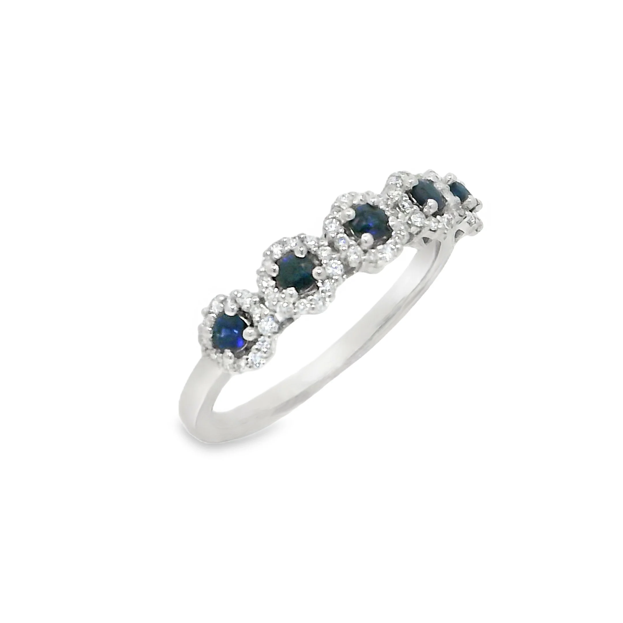 14K White Gold - Round Cut - Blue Sapphire Ring