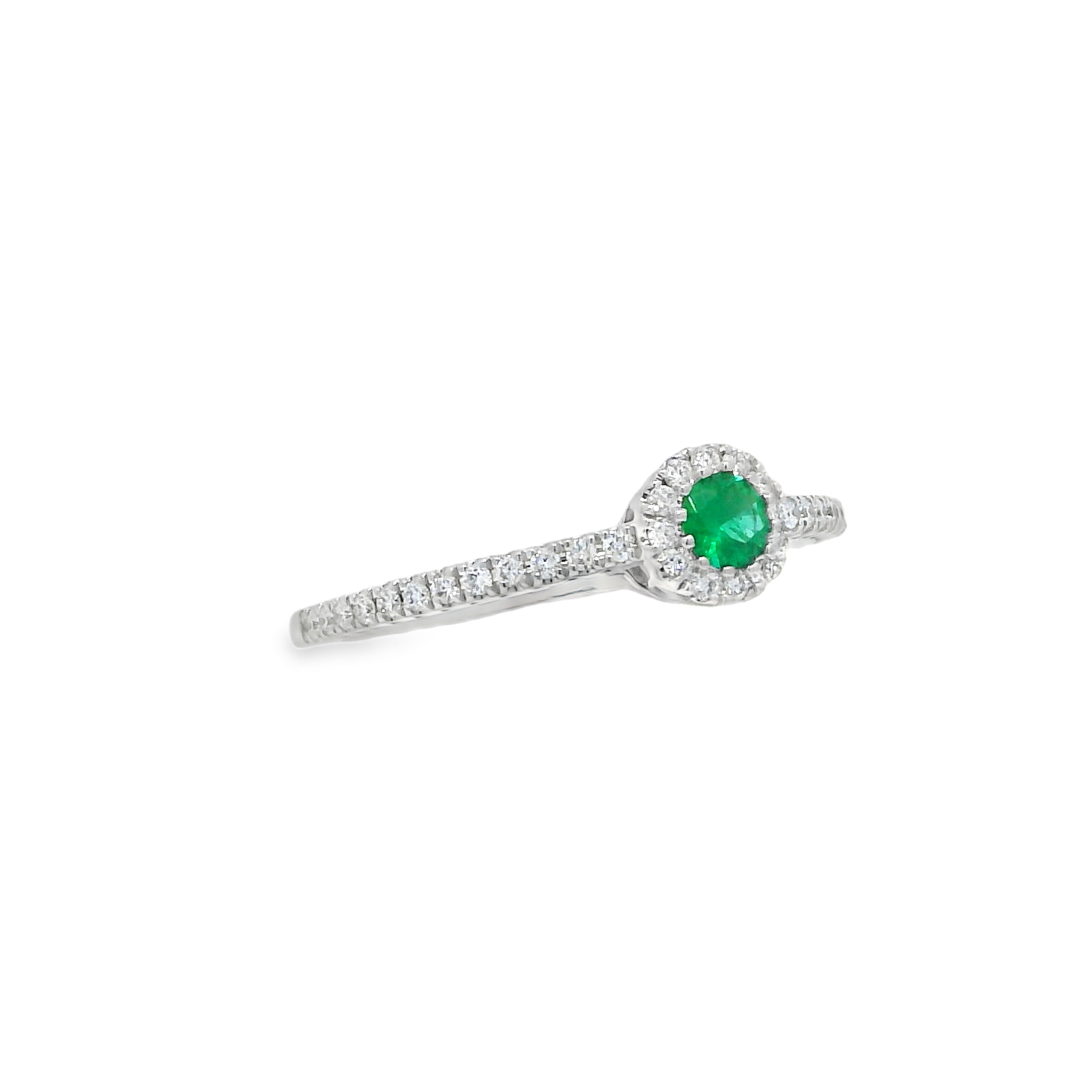18K White Gold - Round Cut - Emerald Ring