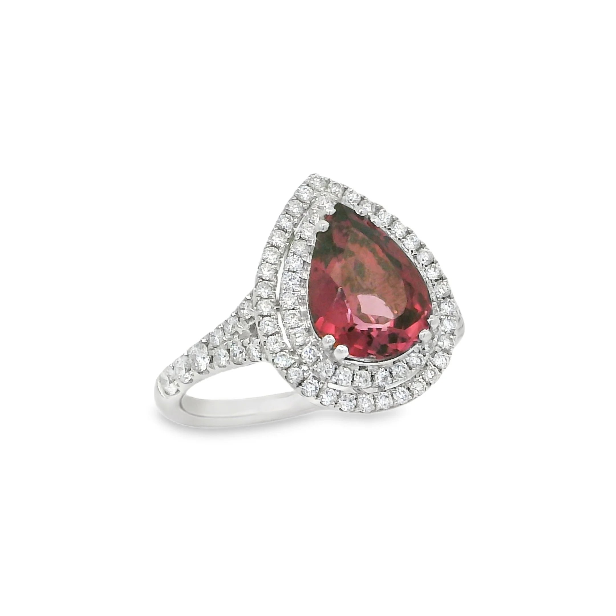 18K White Gold - Pear Cut - Pink Tourmaline Ring