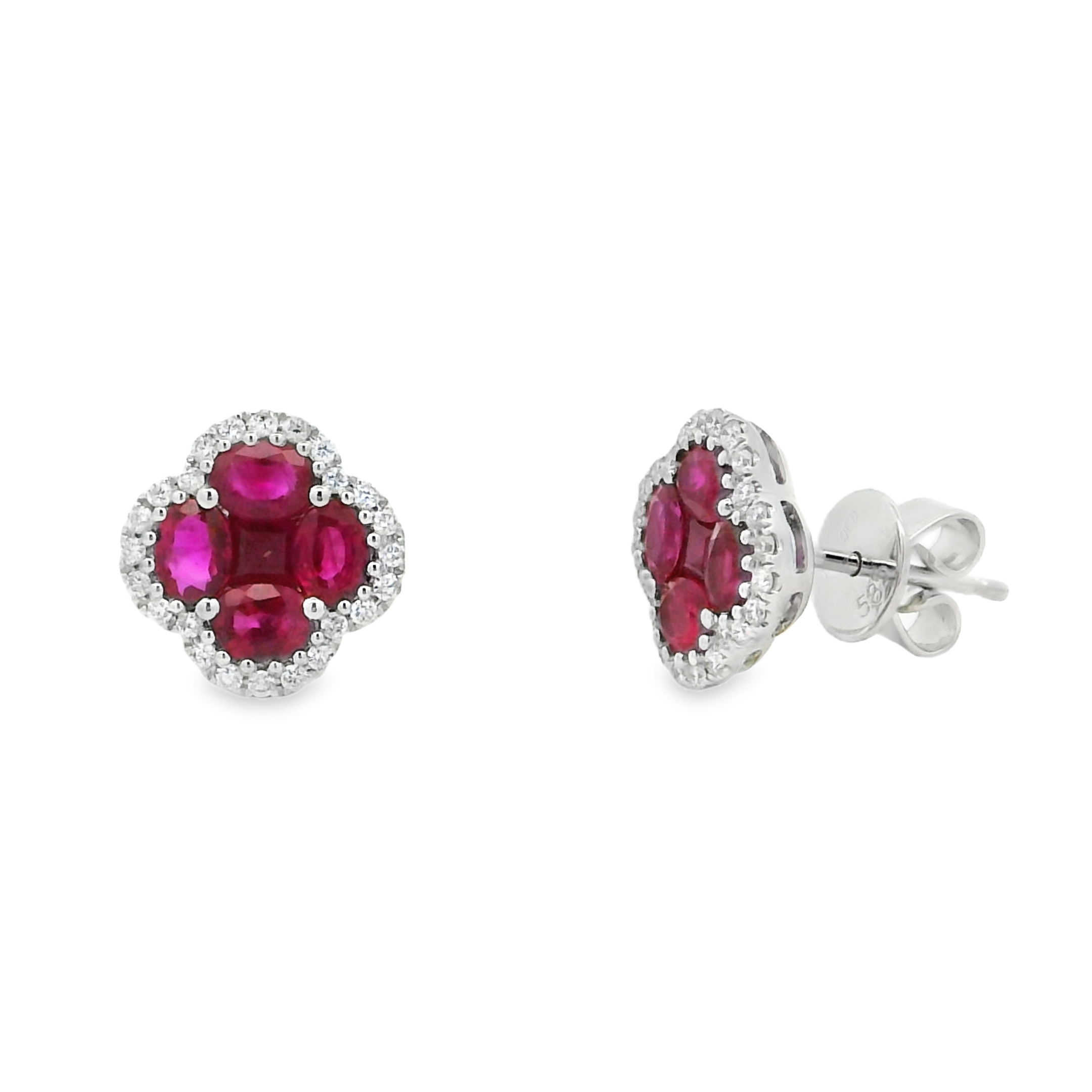 18K White Gold - Oval Cut - Ruby Earrings