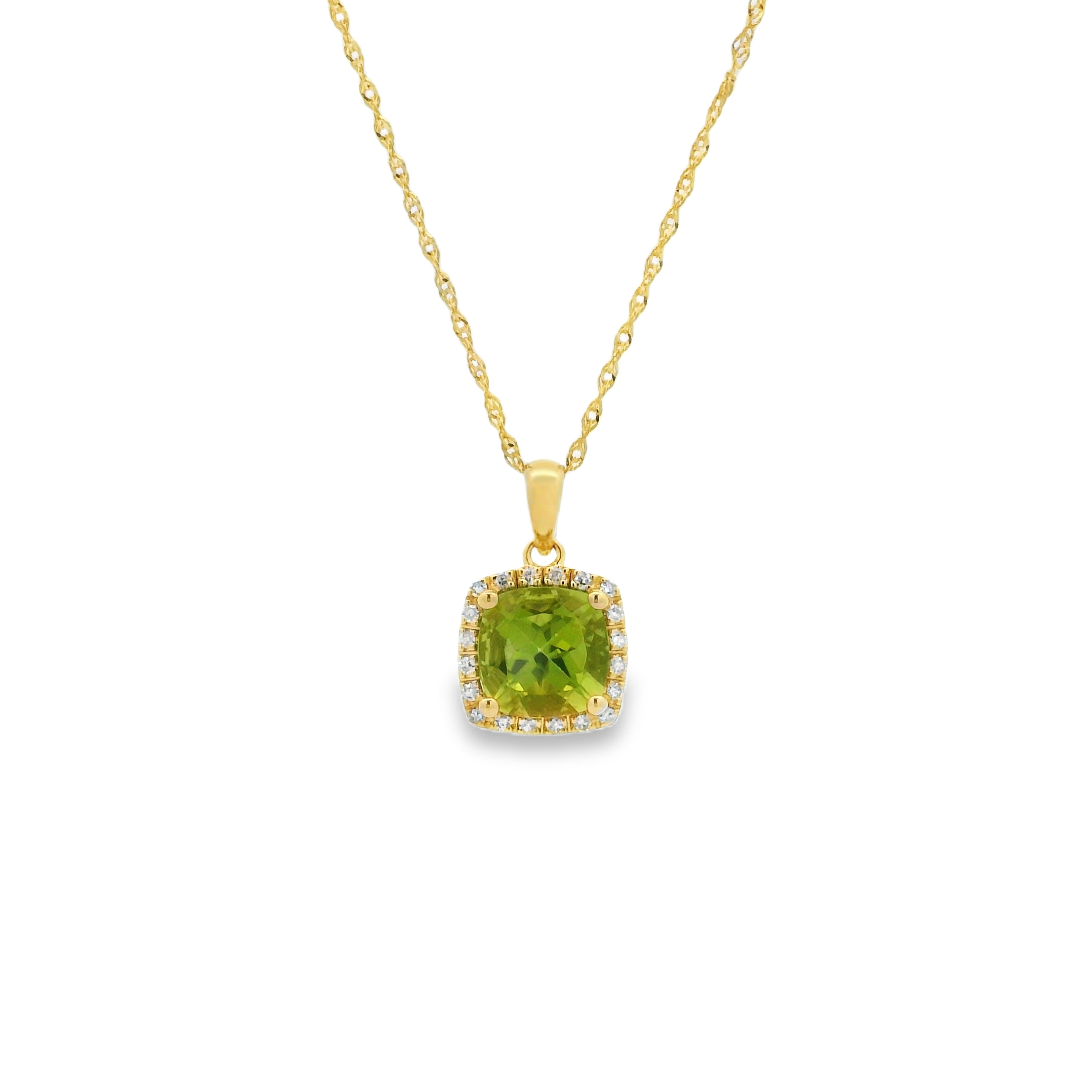 14K Yellow Gold - Cushion Cut - Peridot Necklace