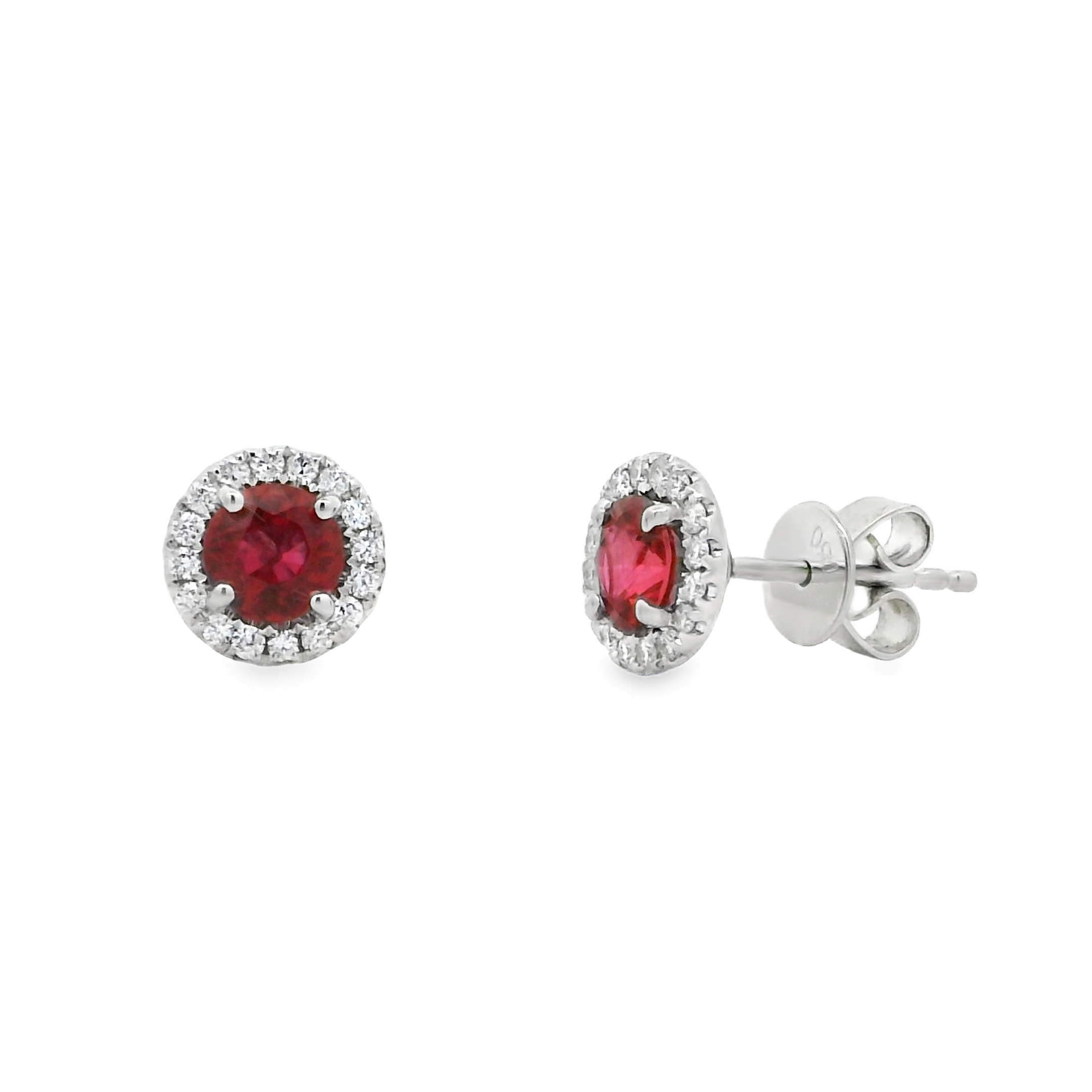 14K White Gold - Round Cut - Ruby Earring