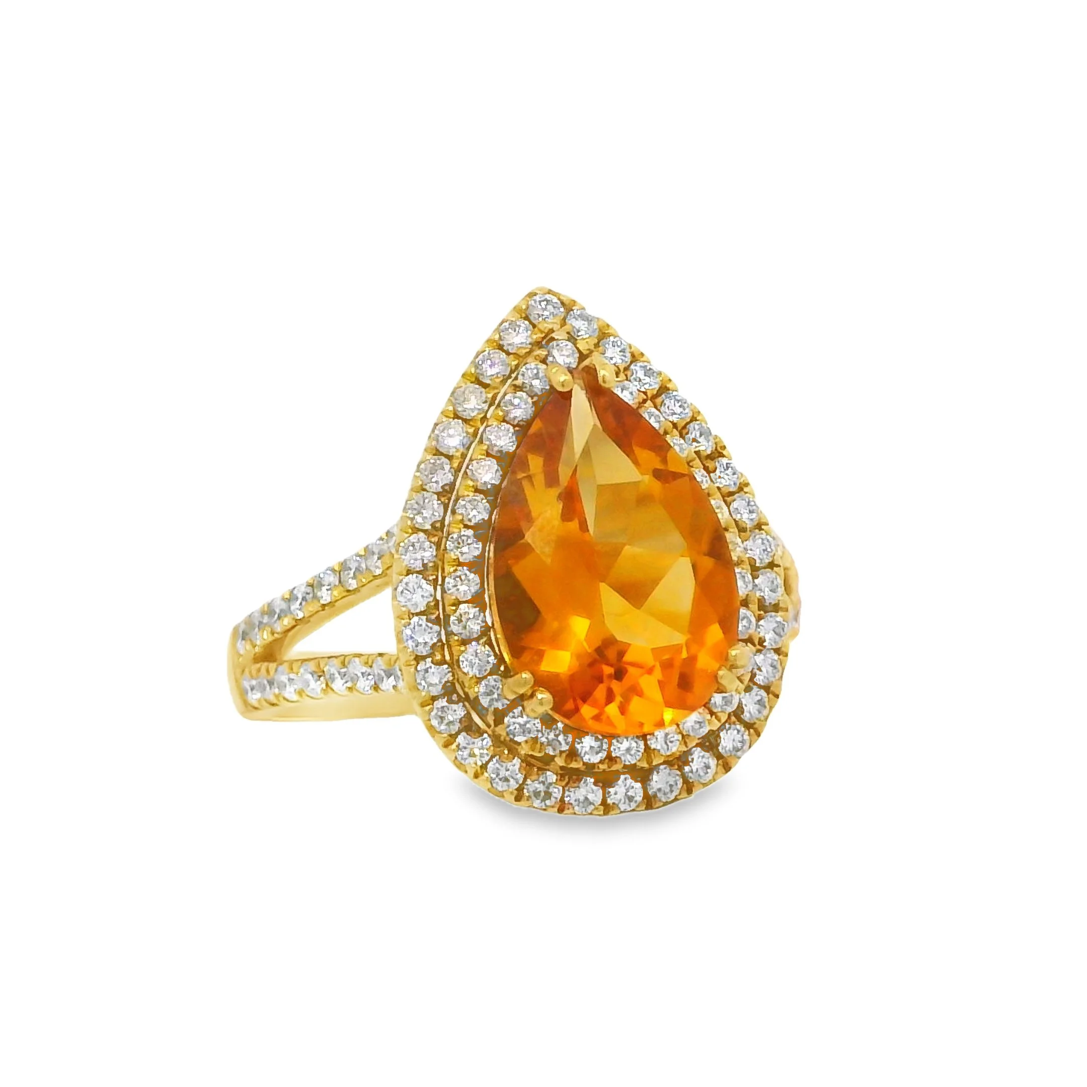 18K Yellow Gold - Pear Cut - Citrine Ring