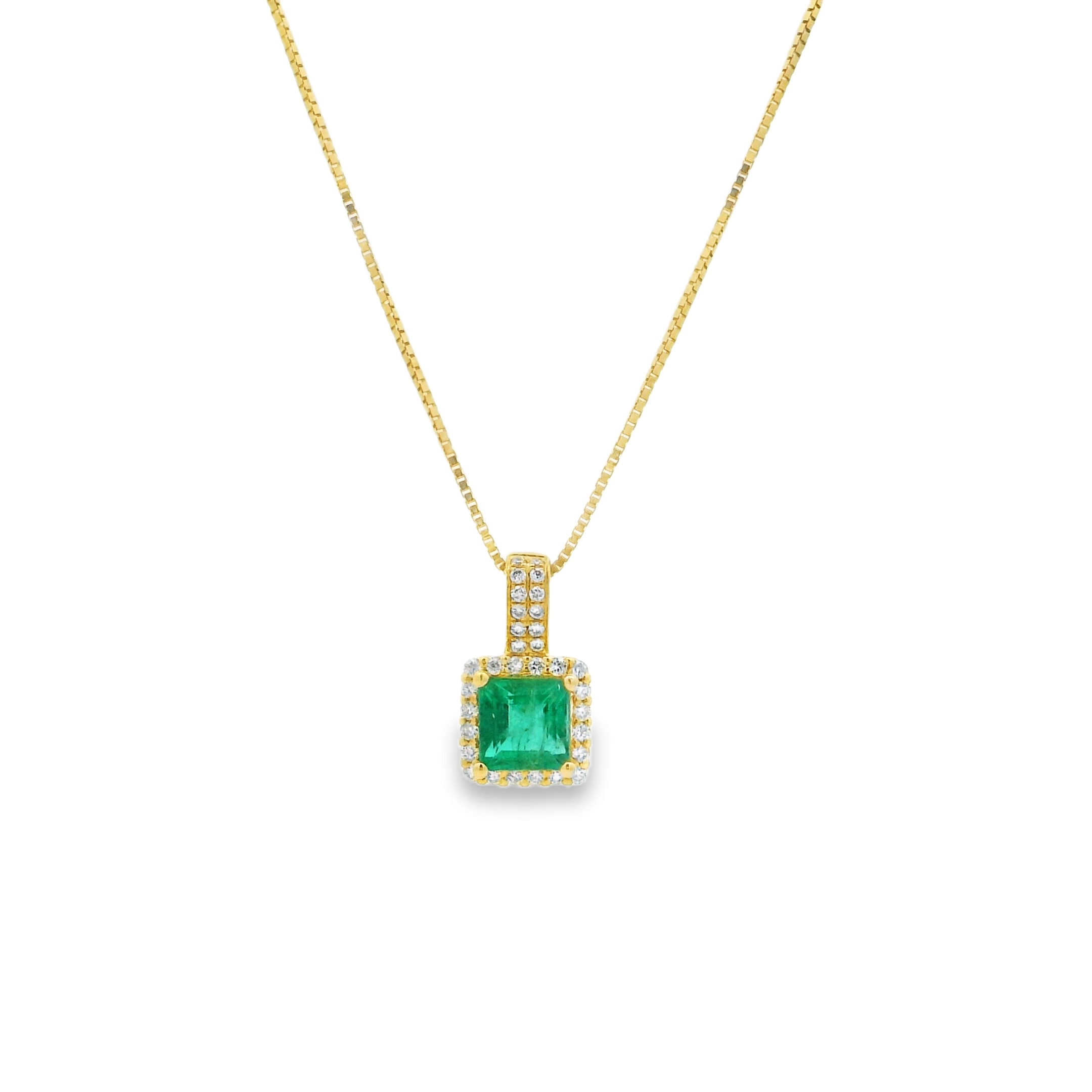 14K Yellow Gold - Princess Cut - Emerald Necklace