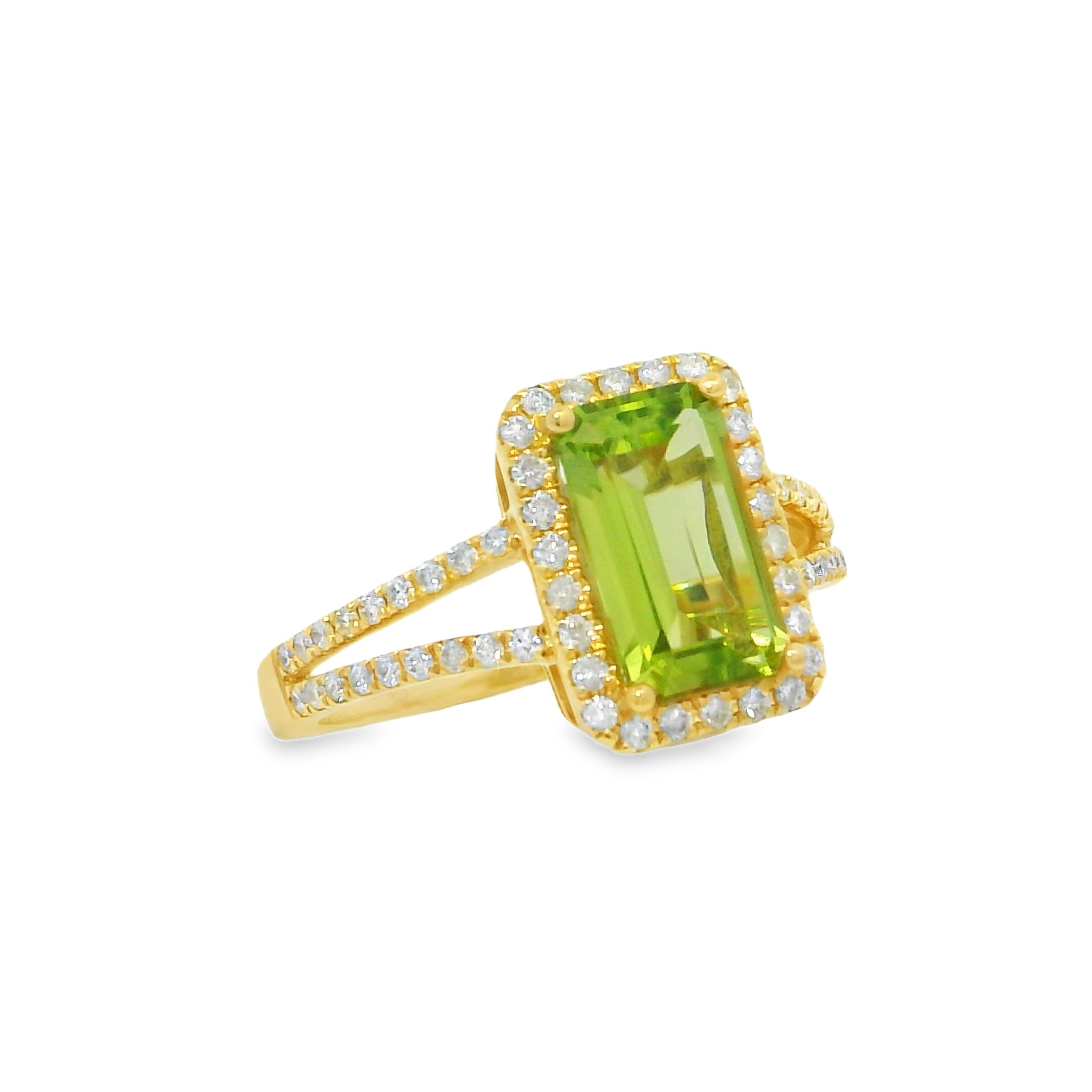 14K Yellow Gold - Emerald Cut - Peridot Ring
