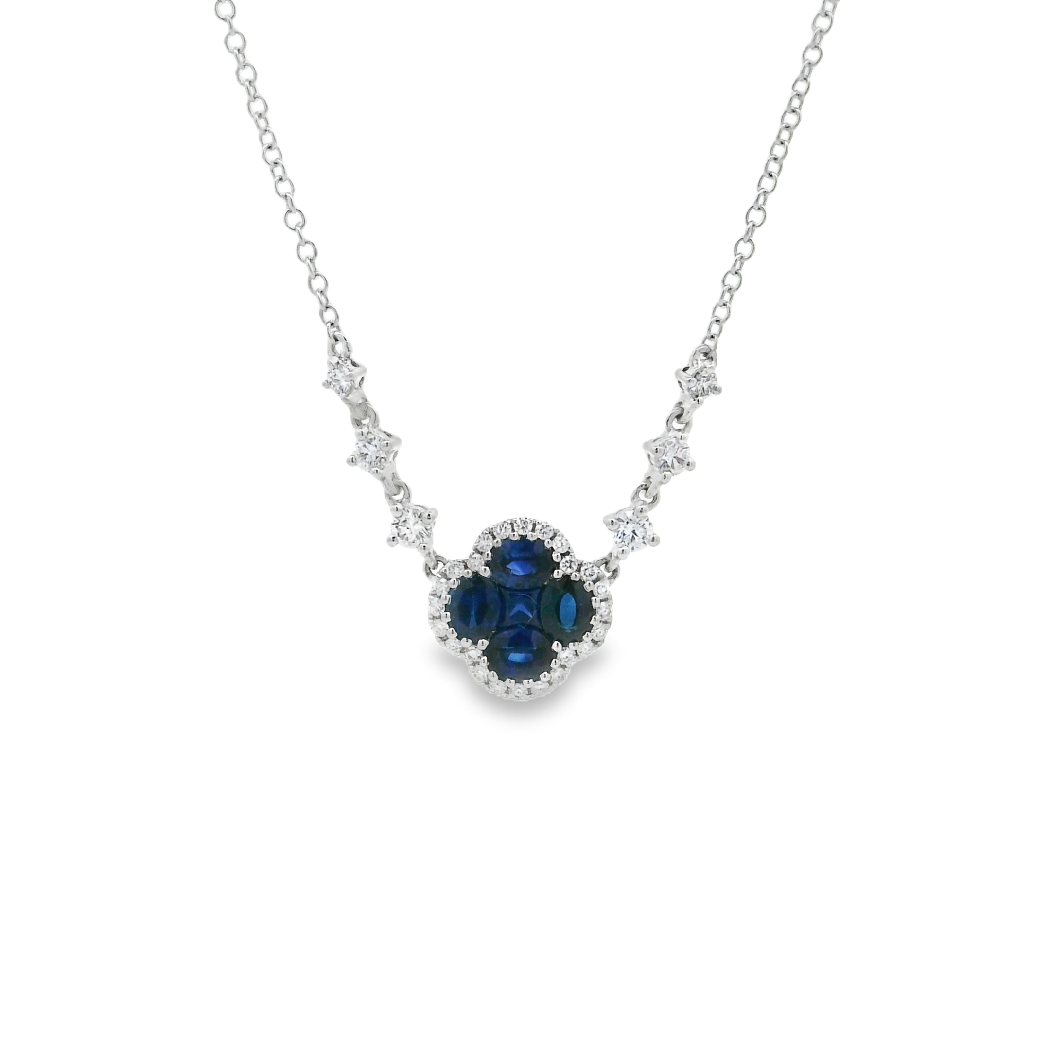 18K White Gold - Oval Cut - Blue Sapphire Necklace