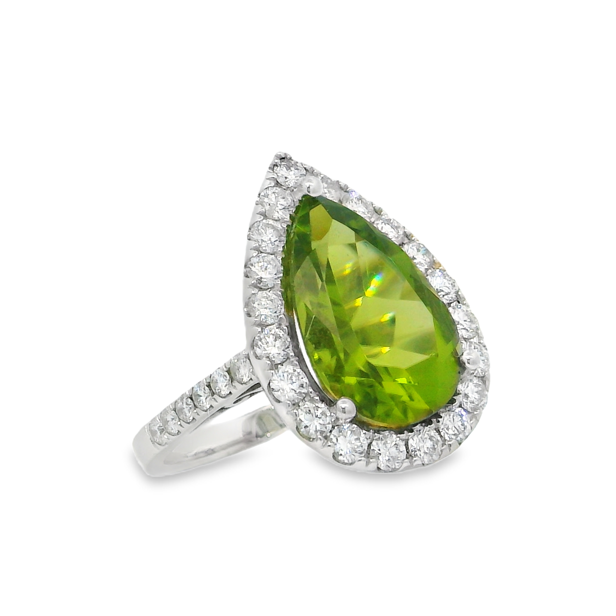 18K White Gold - Pear Cut - Peridot Ring
