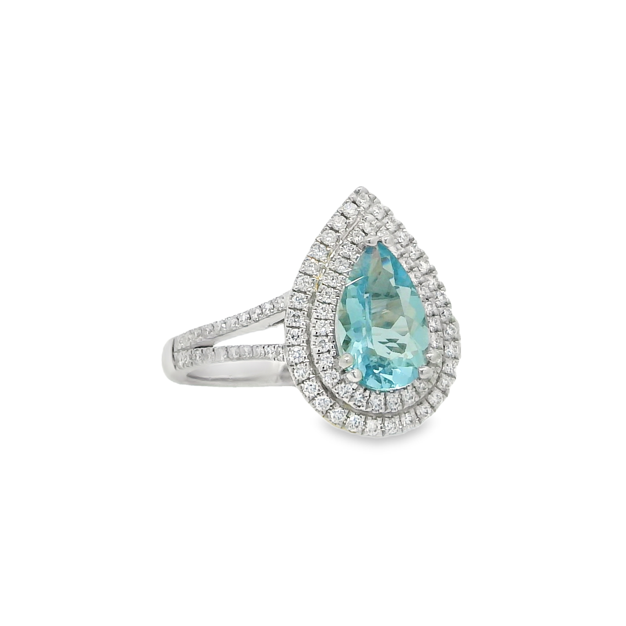 18K White Gold - Pear Cut - Aquamarine Ring