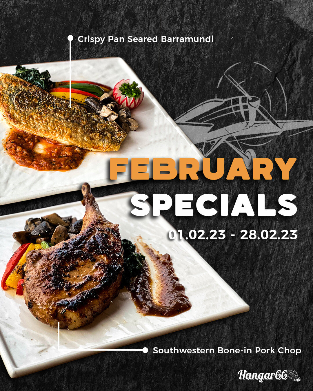 Treat your taste buds to a culinary adventure this February with two delectable dishes to choose from 👩🏼&zwj;🍳

Flavourful Southwestern Bone-in Pork Chop or Crispy Pan Seared Barramundi? Both dishes are expertly prepared and bursting with flavour.