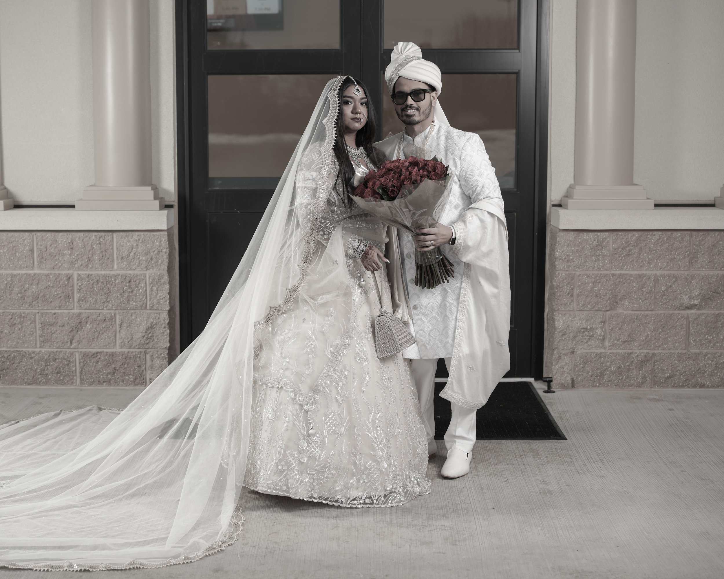 nikkah couple outside b&w.jpg