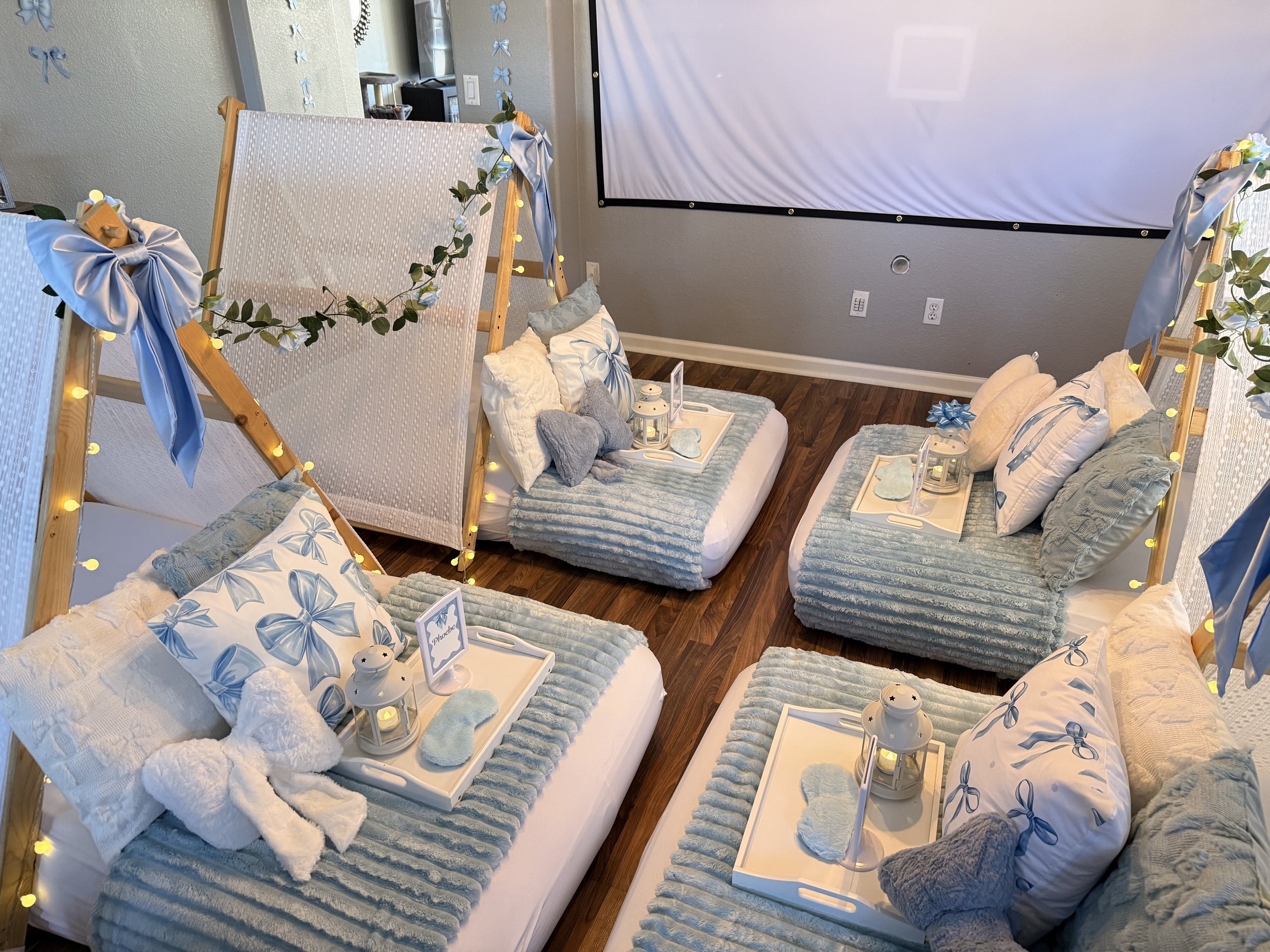 Blue coquette blue bow themed slumber party