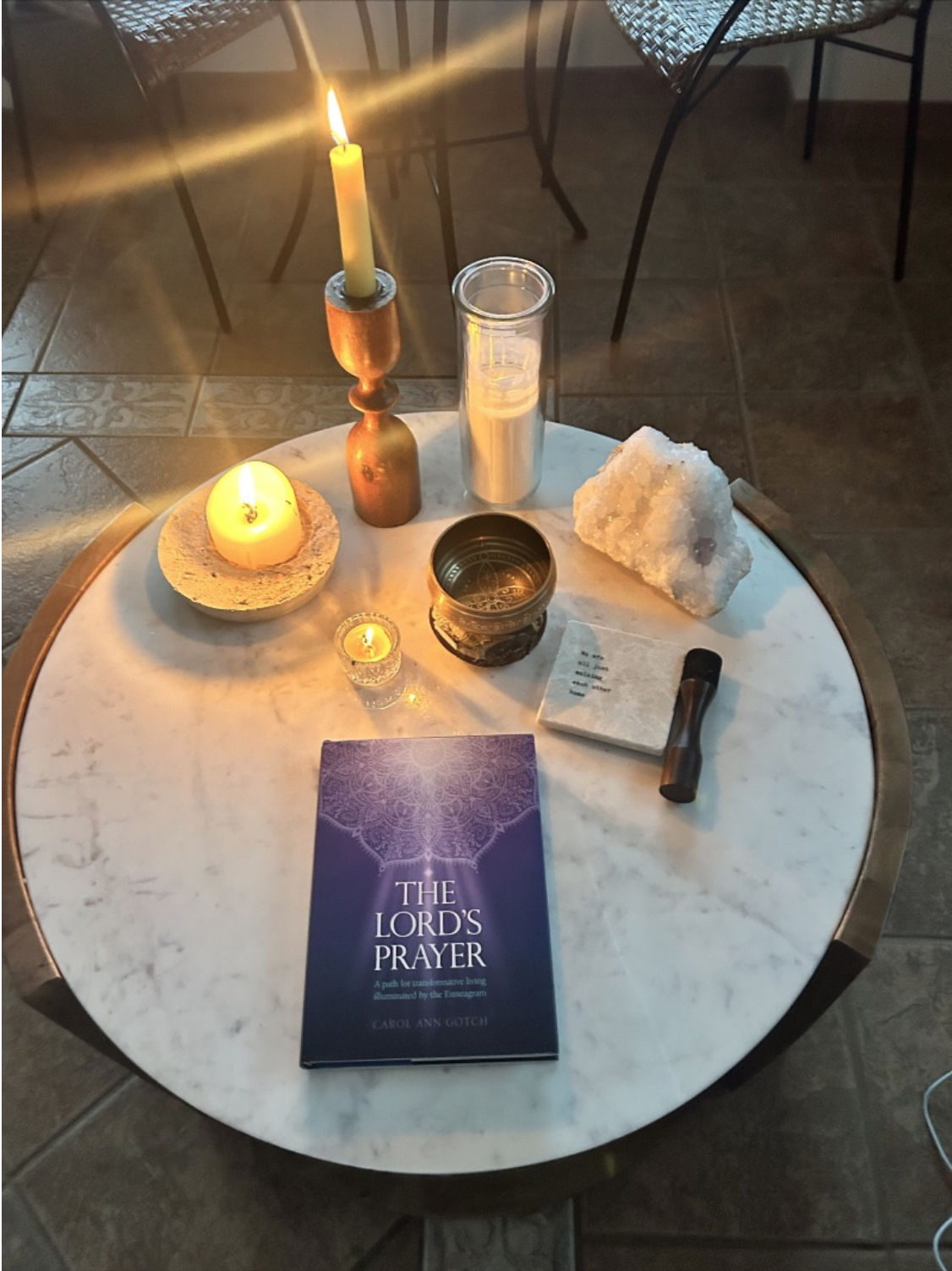 Book on table with candles