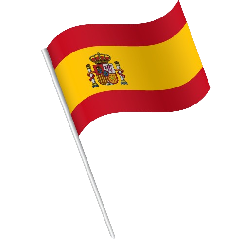 Spanish flag waving on a white pole, featuring horizontal red and yellow stripes with a coat of arms near the hoist.