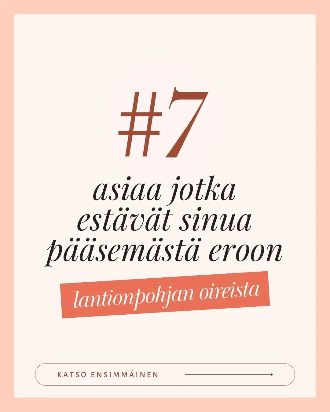 Lantionpohjan kuntoutuminen ei ole todellakaan aina kiinni siit&auml;, kuinka paljon jumppaat sun lantionpohjan lihaksia vaan siit&auml;, teetk&ouml; oikeita asioita. 

🔜 Autamme nyt sua l&ouml;yt&auml;m&auml;&auml;n ne oikeat asiat meid&auml;n uude