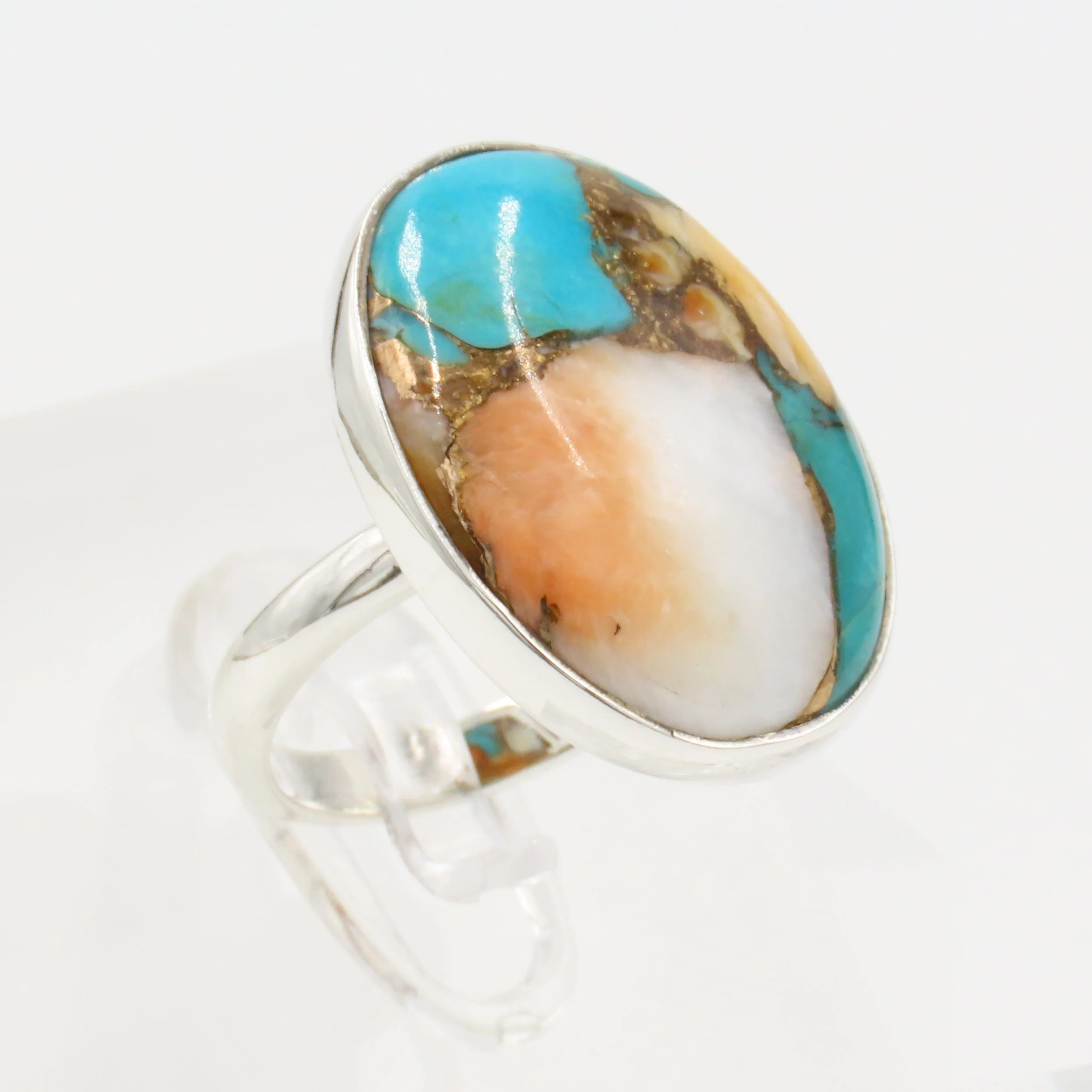 Mohave Oyster Turquoise Crystal 925 Sterling Silver Ring