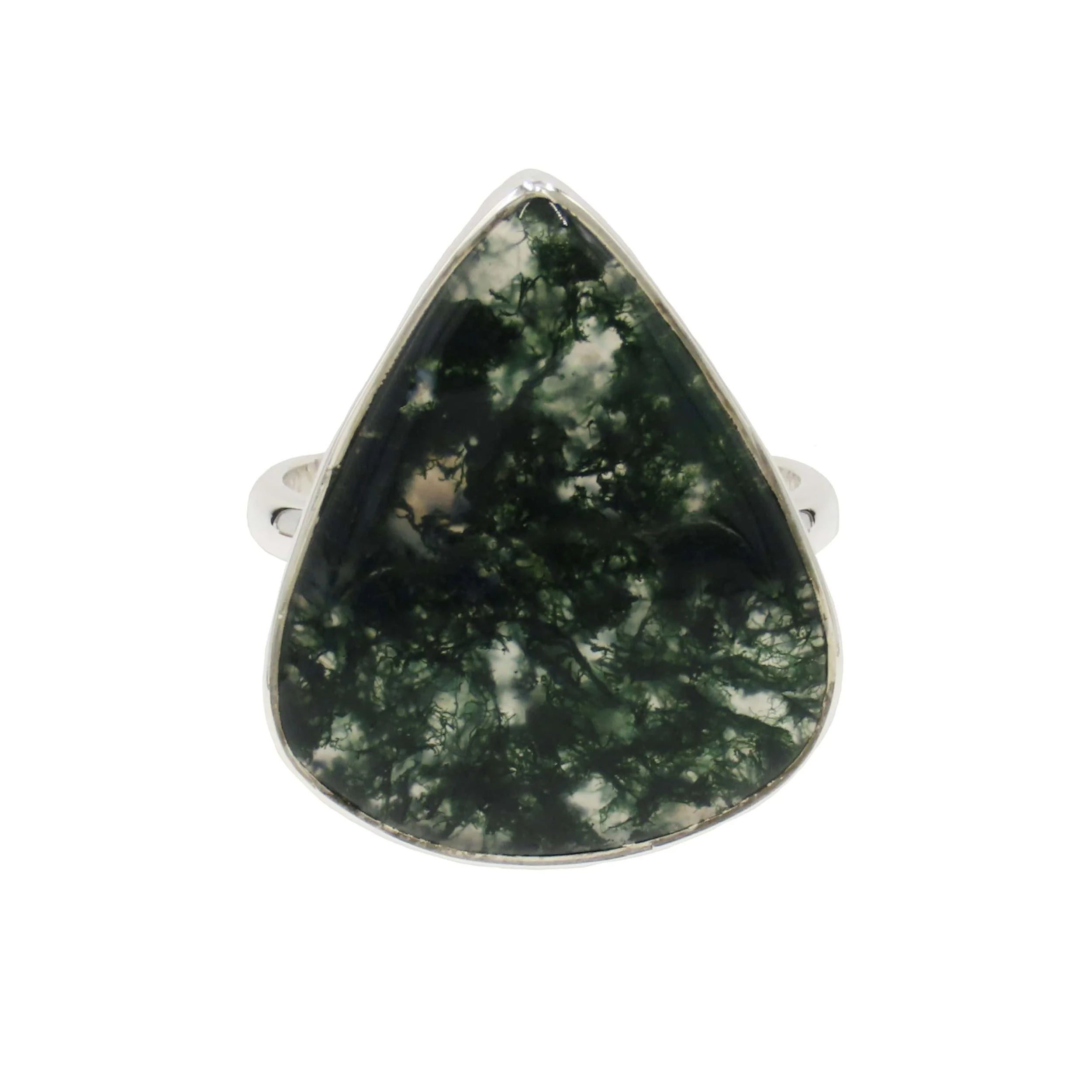 Moss Agate Natural Crystal 925 Sterling Silver Ring, Sterling Silver Crystal Jewellery