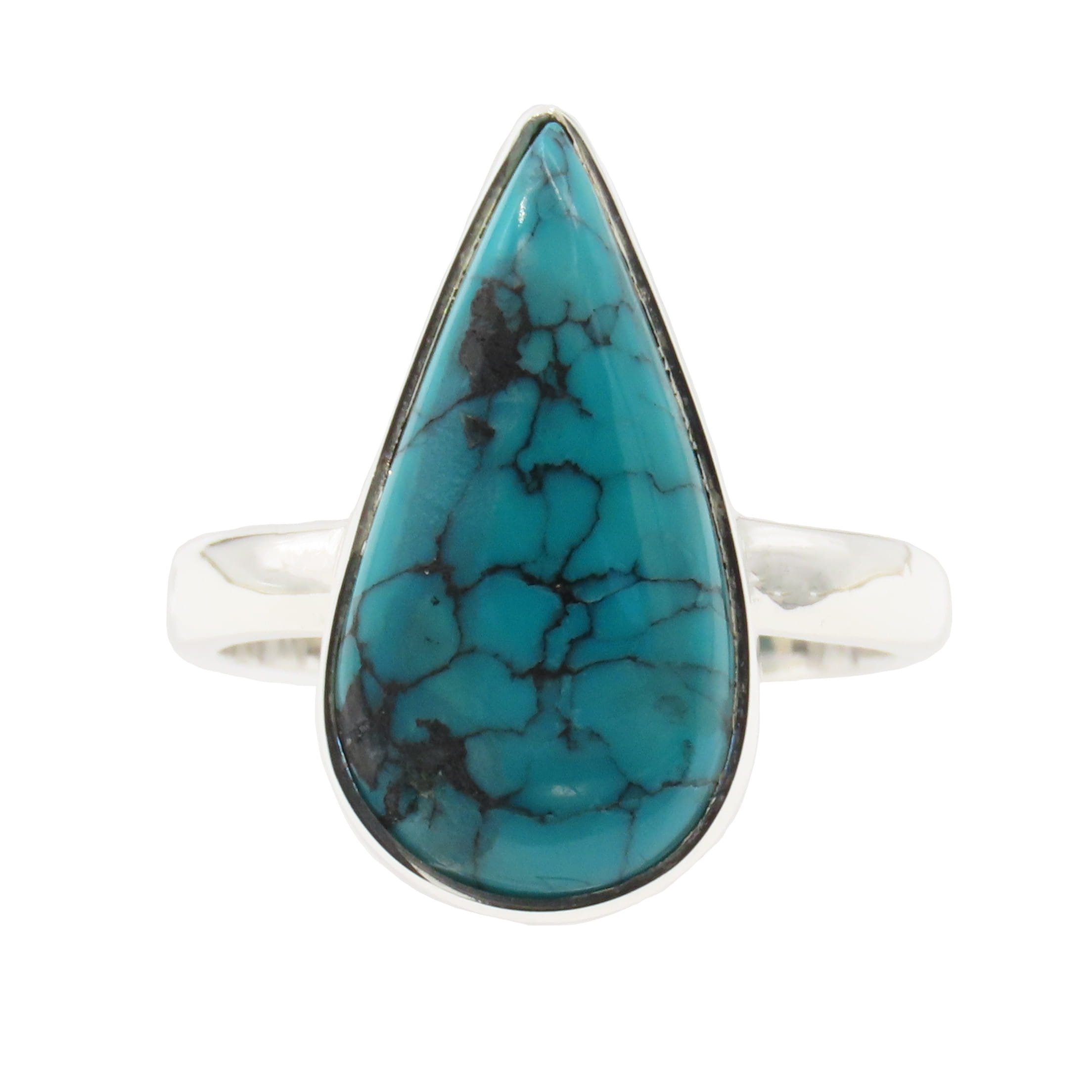 Tibetan Turquoise Teardrop 925 Silver Ring Size L