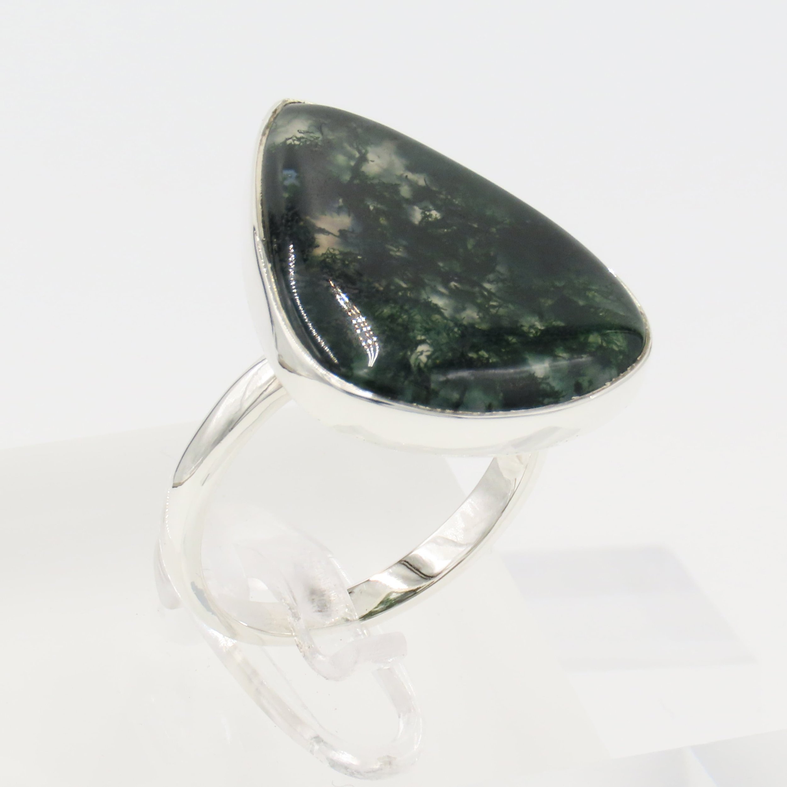 Moss Agate Natural Crystal 925 Sterling Silver Ring, Sterling Silver Crystal Jewellery