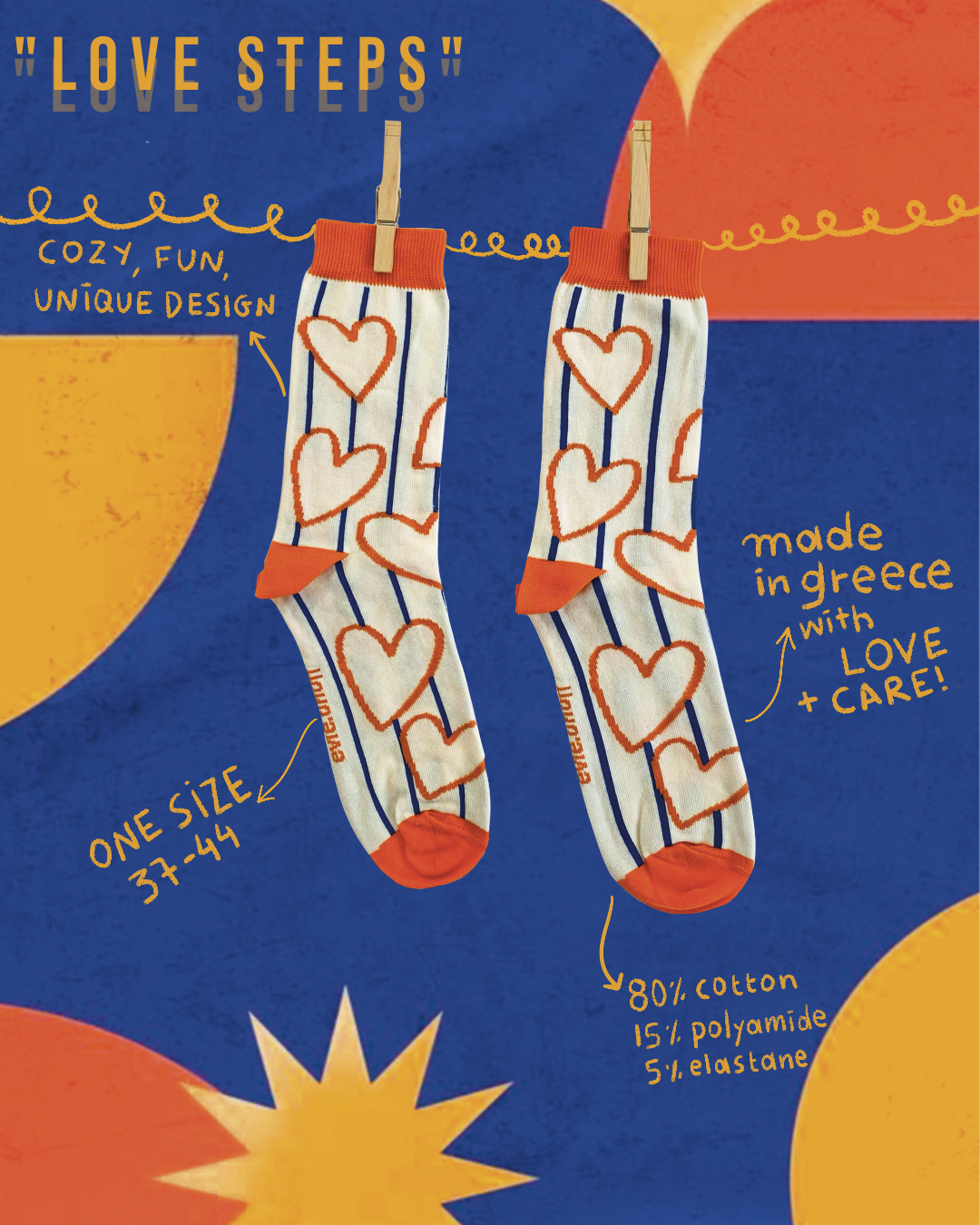 "Love Steps"- Premium Socks-Orange/ Blue 🧡💙