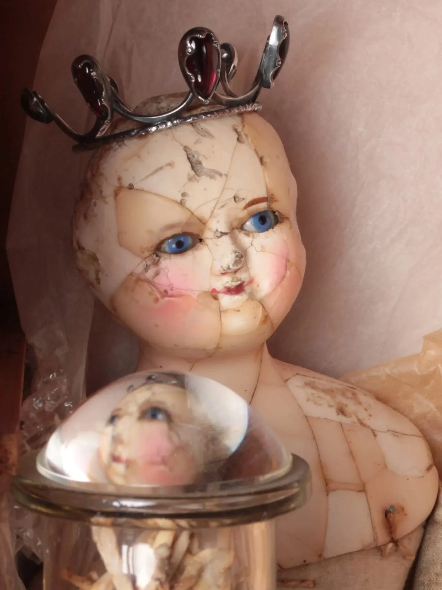 The passage of time is not kind to us all.
.
I made this little garnet crown for my cat Jekyll's last birthday, her 18th.
In looking through photo archives, I found that I had also made images with a cat skull as a prop - but it is 'Angel, whose rema