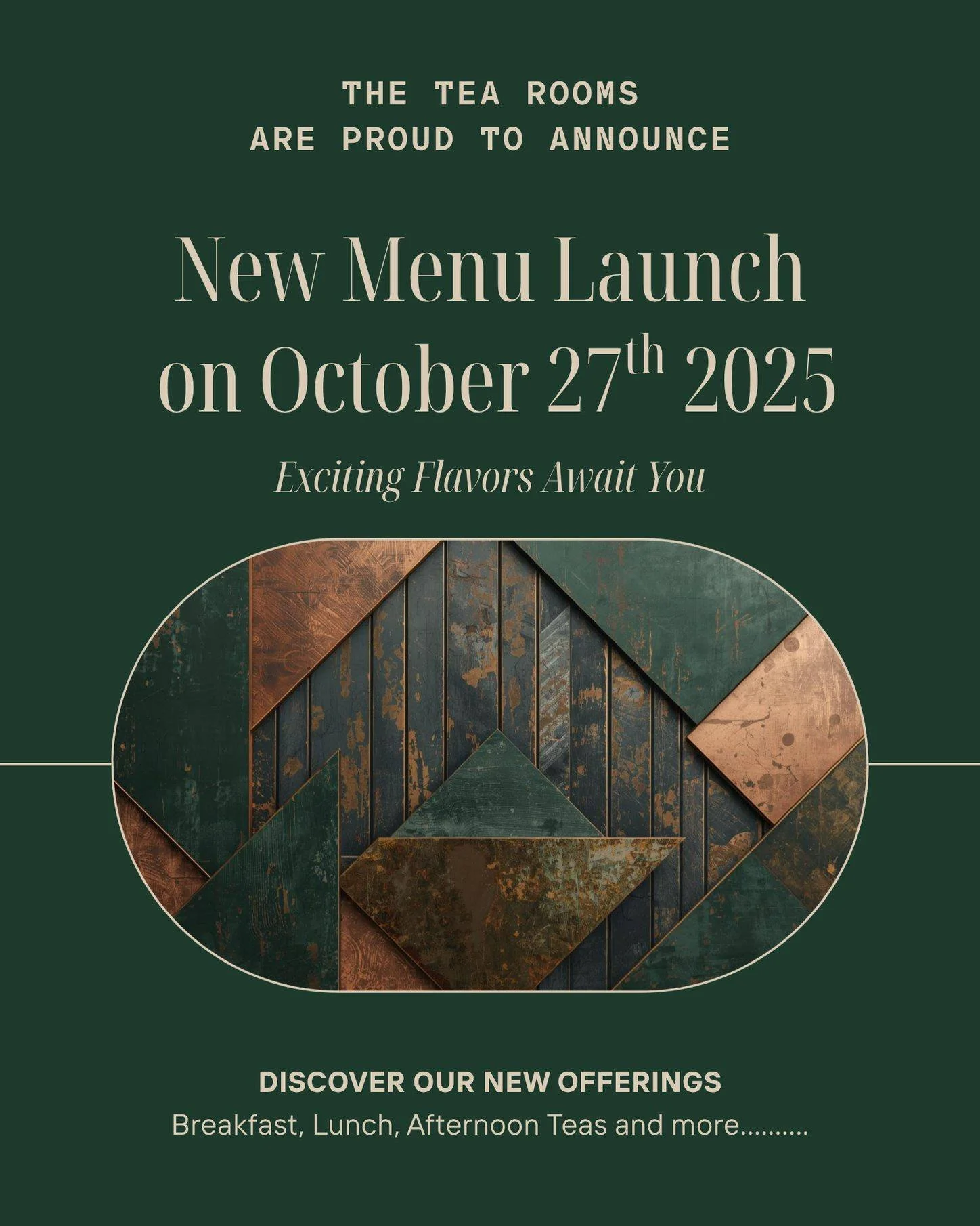 The countdown is on&hellip;

Our refreshed menu arrives October 27th, with exciting new dishes and seasonal specials waiting to be discovered.

Join us for the taste of something new.

Come hungry, leave happy

#TheTeaRooms #NewMenuLaunch #AutumnDini