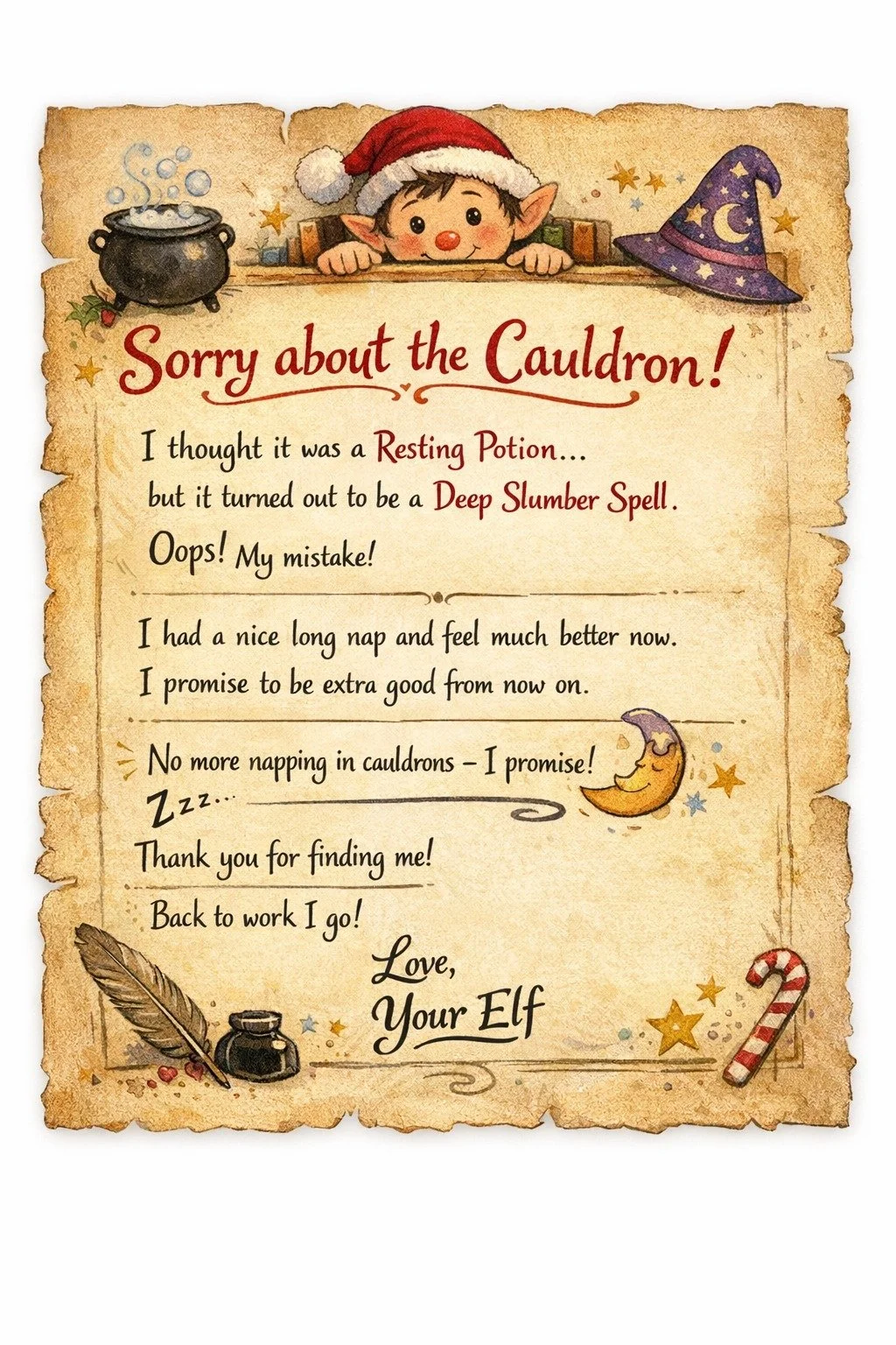 Well&hellip; the mystery is solved...... Or so he says..... to be fair, his story sounds plausable if a little Magical !!! 

After a long night of trying very hard to behave himself, our elf wandered into the Wizard Room to seek advice. Unfortunately