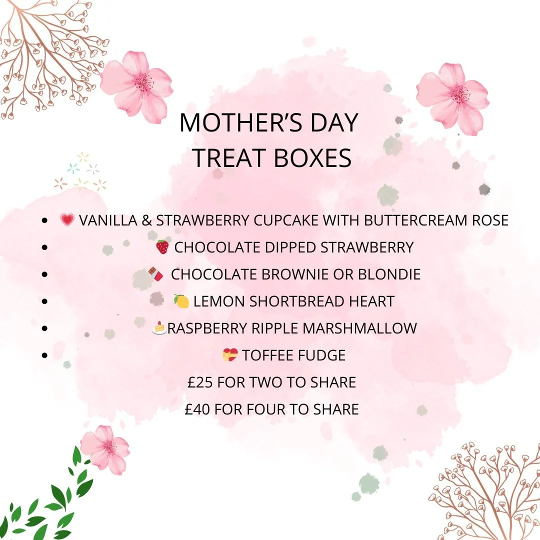A little box of love for Mother&rsquo;s Day 🌸

Our Mother&rsquo;s Day Treat Boxes are filled with handmade bakes and sweet treats, perfect for gifting, sharing&hellip; or keeping all to yourself.

✨ Vanilla &amp; strawberry cupcake with buttercream 