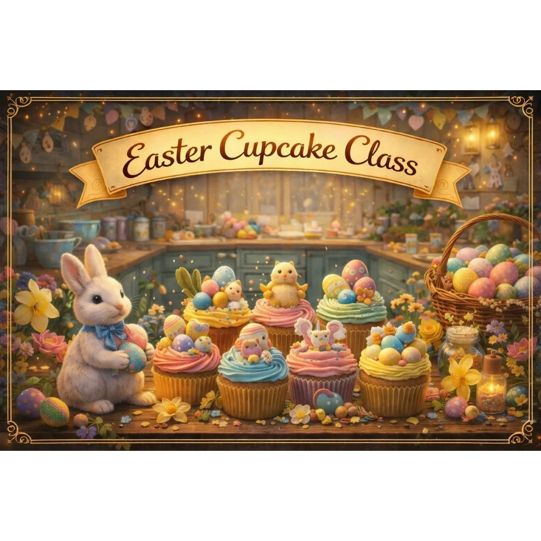🐣 Easter Cupcake Decorating Class 🐣

Join us on 16th April for a fun, hands-on Easter baking workshop for children.

Each child will:
🧁 Decorate 6 Easter-themed cupcakes
🎨 Work with fondant &amp; modelling chocolate
🌸 Learn to pipe buttercream
?