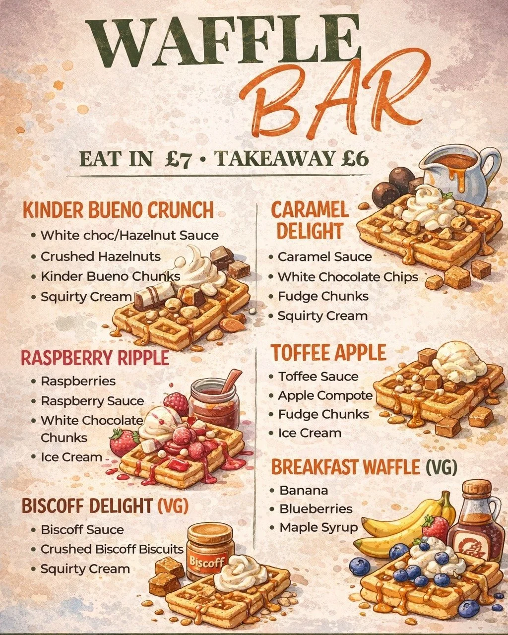 Our Waffle Bar is here&hellip; and it is not holding back 🤍

Whether you&rsquo;re popping in for a treat, meeting friends, or bringing the kids after school, our waffles are stacked, sauced and loaded exactly how they should be.

Kinder Bueno Crunch