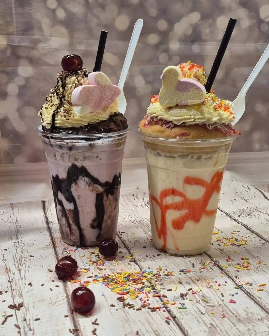 now our doughlicious shales pls

🥤 Dough-Licious Shakes Have Arrived! 🍩

Not your average milkshake...

Our Dough-Licious Shakes are loaded with flavour, topped with fresh cream, sprinkles and a whole doughnut because sometimes more really is more!