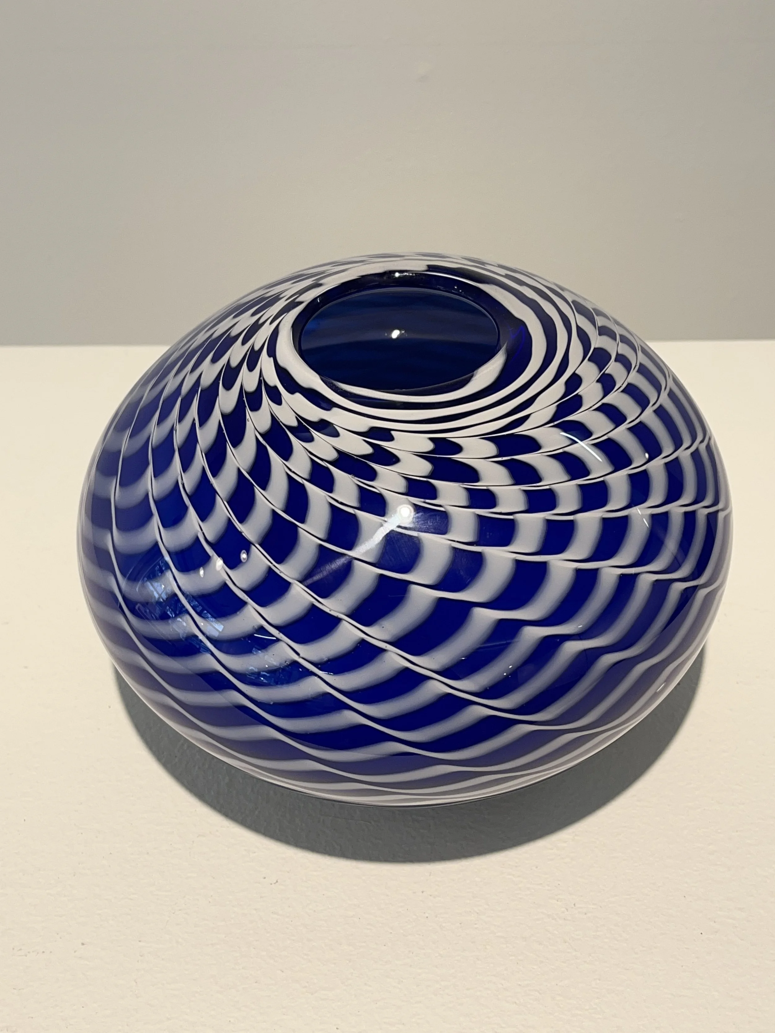  Blue Waffle  
Amoretta "Amie" M. Hoeber, Maryland, 2022,
Blown glass,
 6 in x 6 in x 7 in,
$300