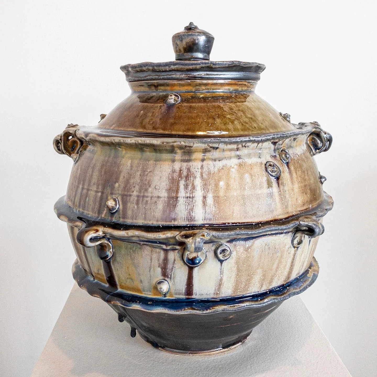  Jar with Lugs  
Jon Stein, Ohio, 2022, Wood fired porcelaneous stoneware, 16 in x 12 in x 12 in, 
$750
