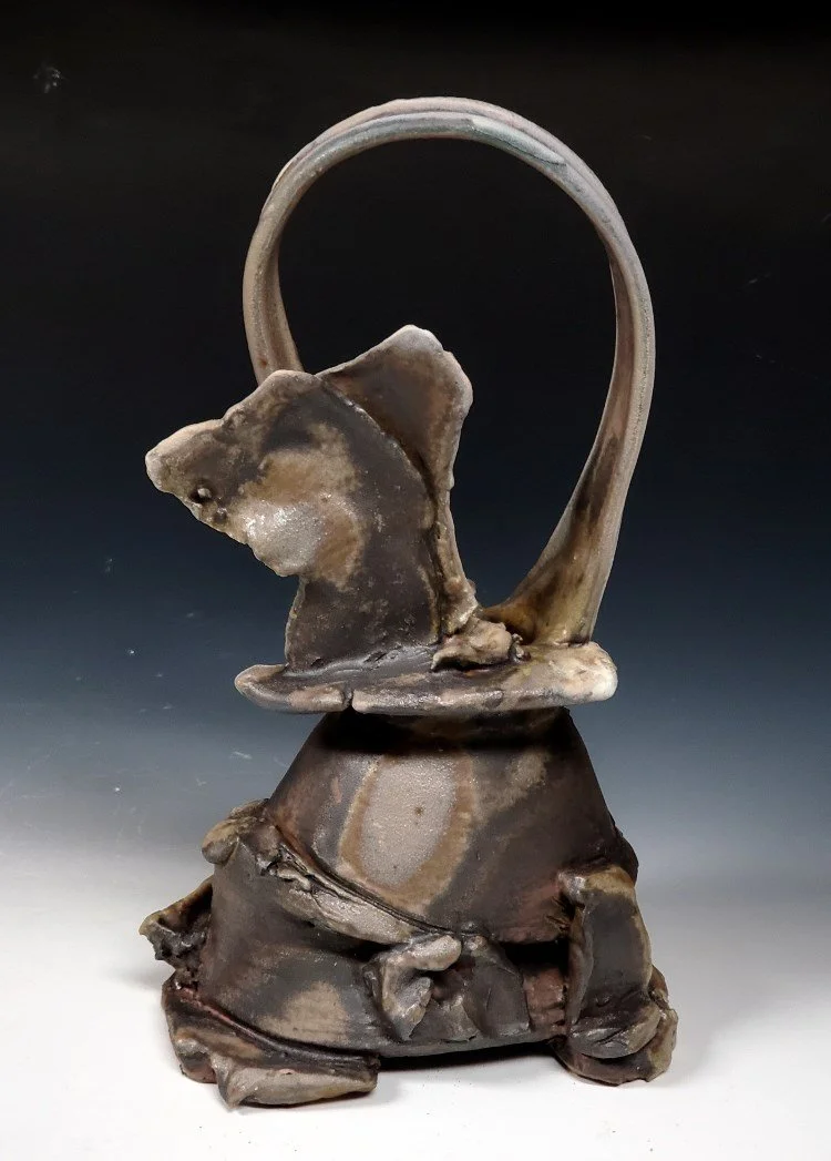  Architectural Basket  
Brain Grow, Virginia, 2021, Impregnated stoneware, Wood-fired, 14 in x 8 in x 4 in, 
$280