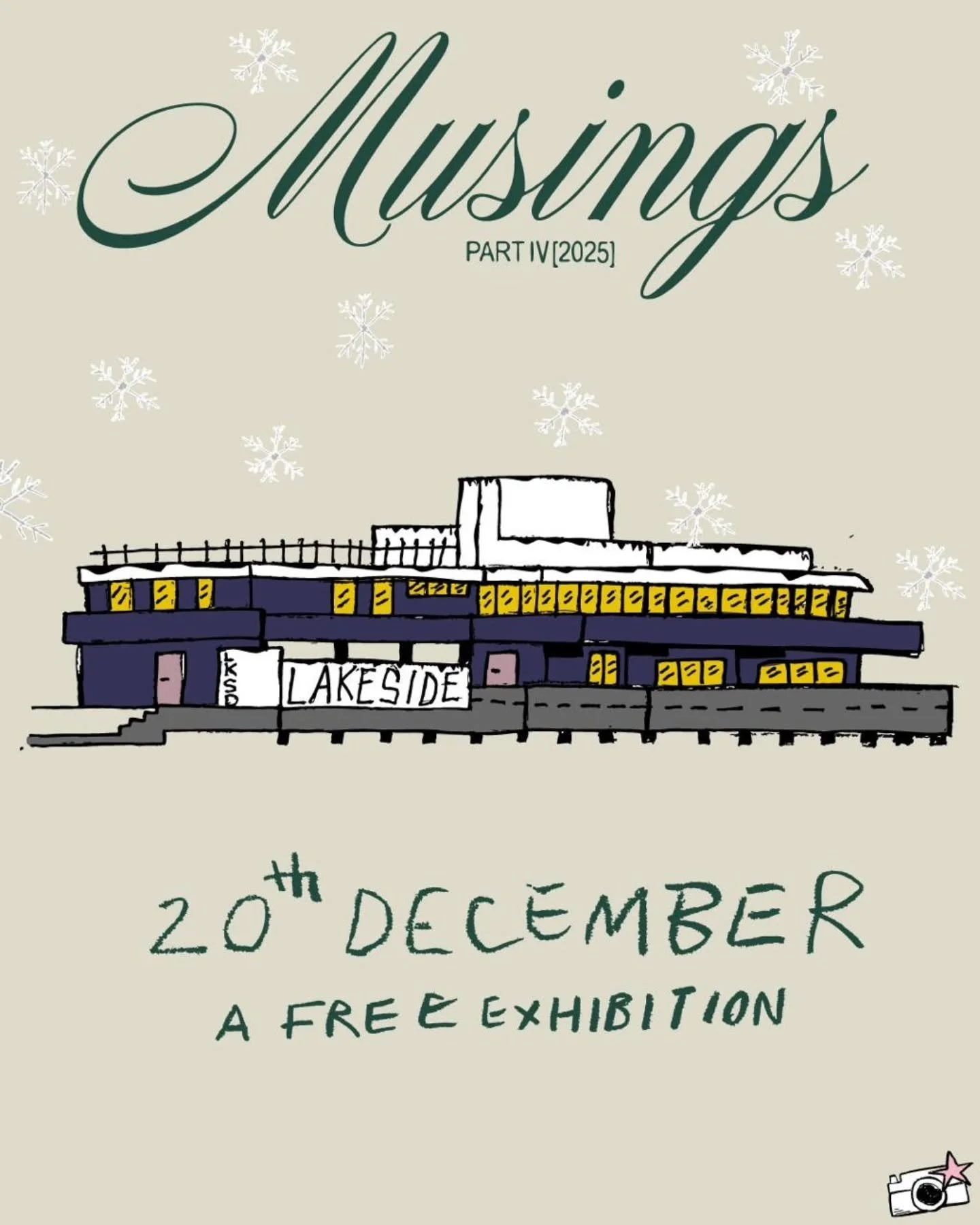 You&rsquo;re invited! ✨

From Millie, Jake &amp; Naroa at Lakeside Darkroom: Our community &lsquo;Musings&rsquo; exhibition is on 20th December, and we&rsquo;d love you to be part of it.

Here&rsquo;s how to get involved:

1. Become a member.
2. Crea