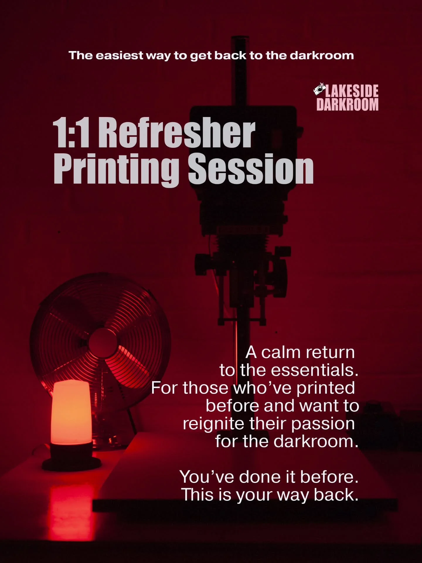 The easiest way to get back to the darkroom.

Our&nbsp;1:1 Refresher Printing Session&nbsp;is designed for those who&rsquo;ve printed before and want to reconnect with the craft. We revisit the essentials, refresh your confidence, and give you the sp