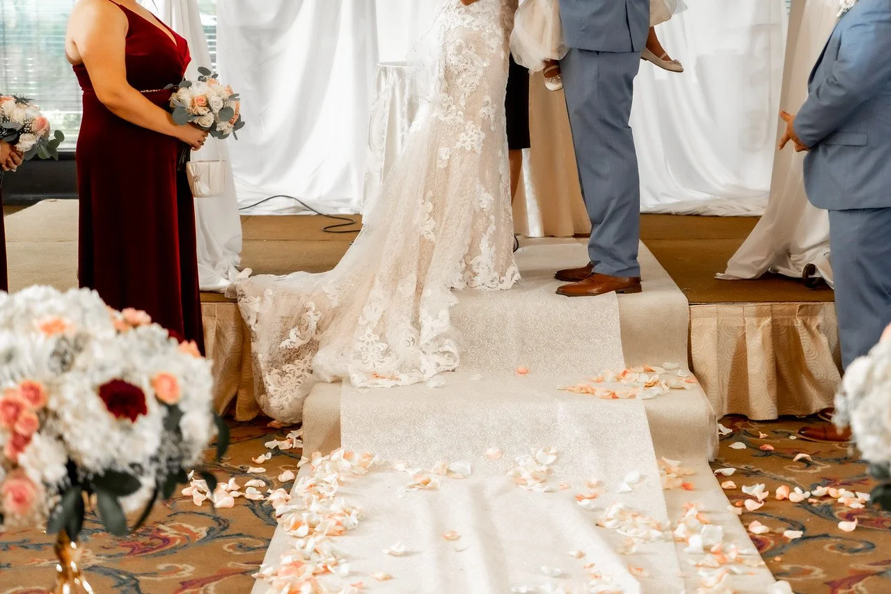 wedding dress and flowers