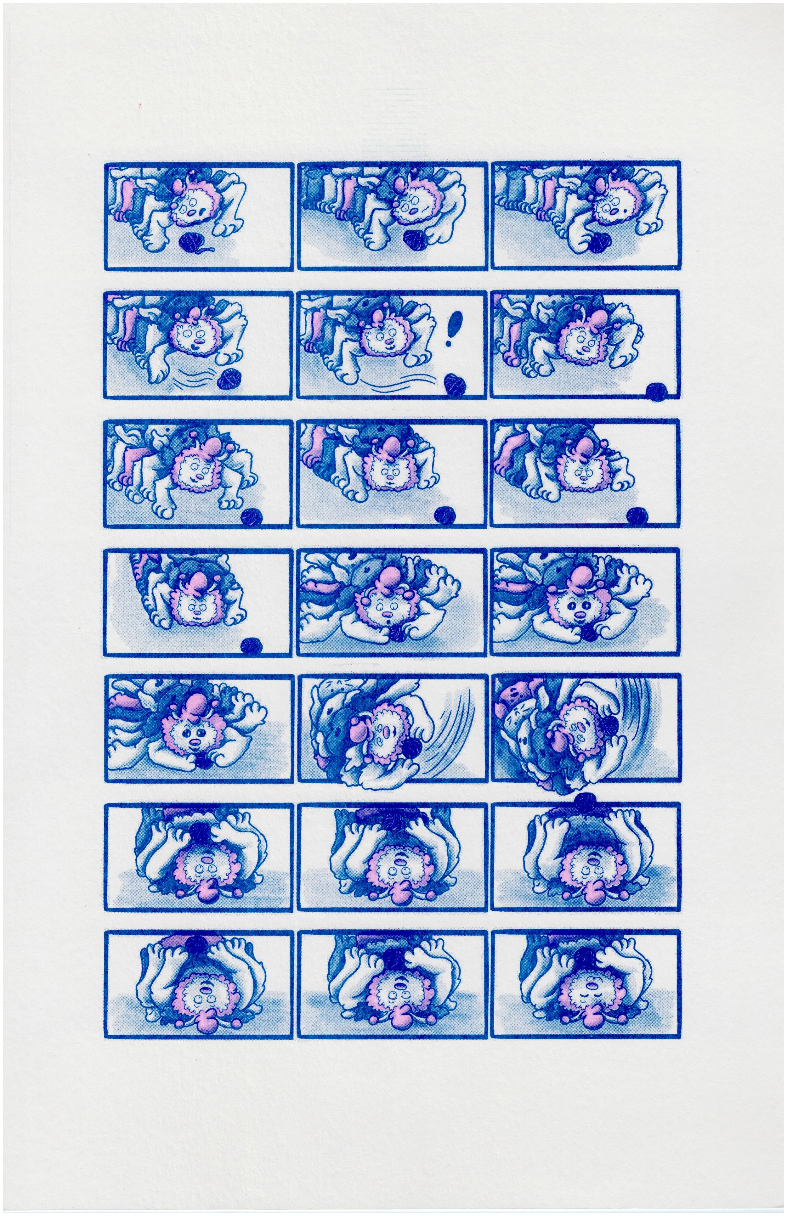 Play Ball!-two color risograph printed animation cells completed on residency at Directangle Press