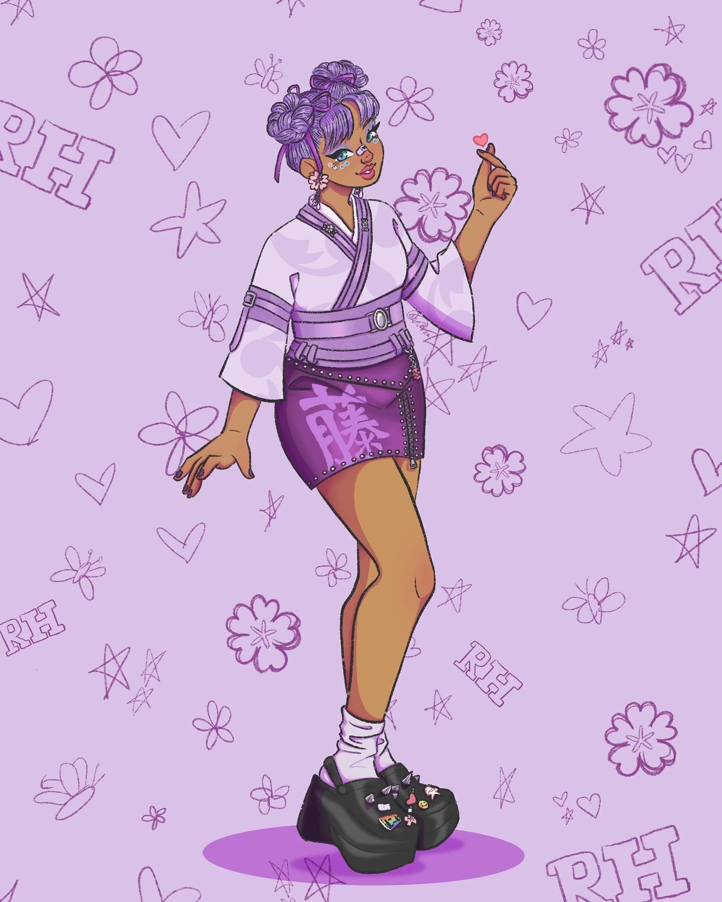 Hello hello! Today I have Lila Yamamoto from the @officialrainbowhigh doll line!! I just love her platform crocs and overall character design, swip for a video of my process, hope you enjoy!!

Please don&rsquo;t use or repost my work in any way shape