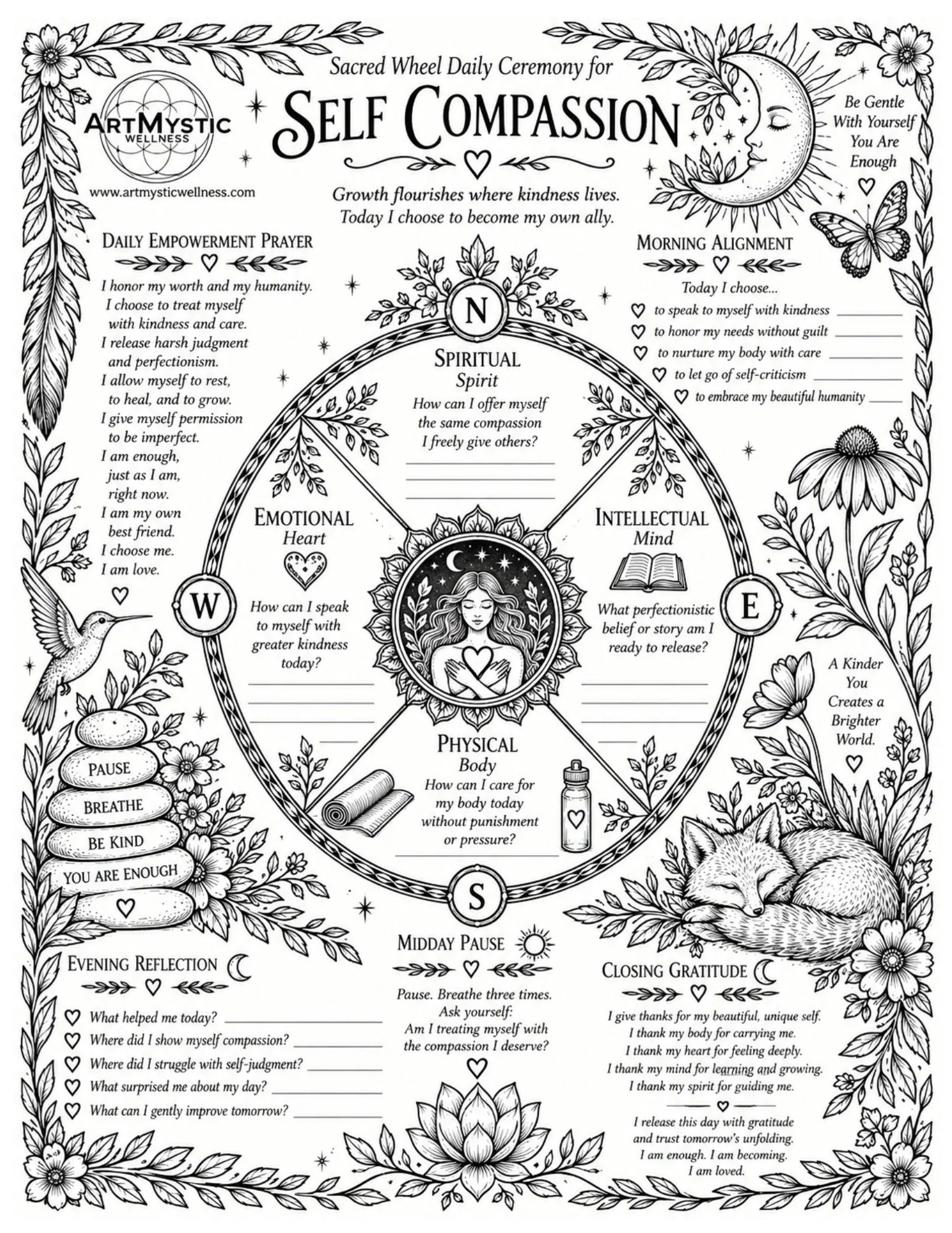 Sacred Wheel Daily Ceremony Page: Self-Compassion