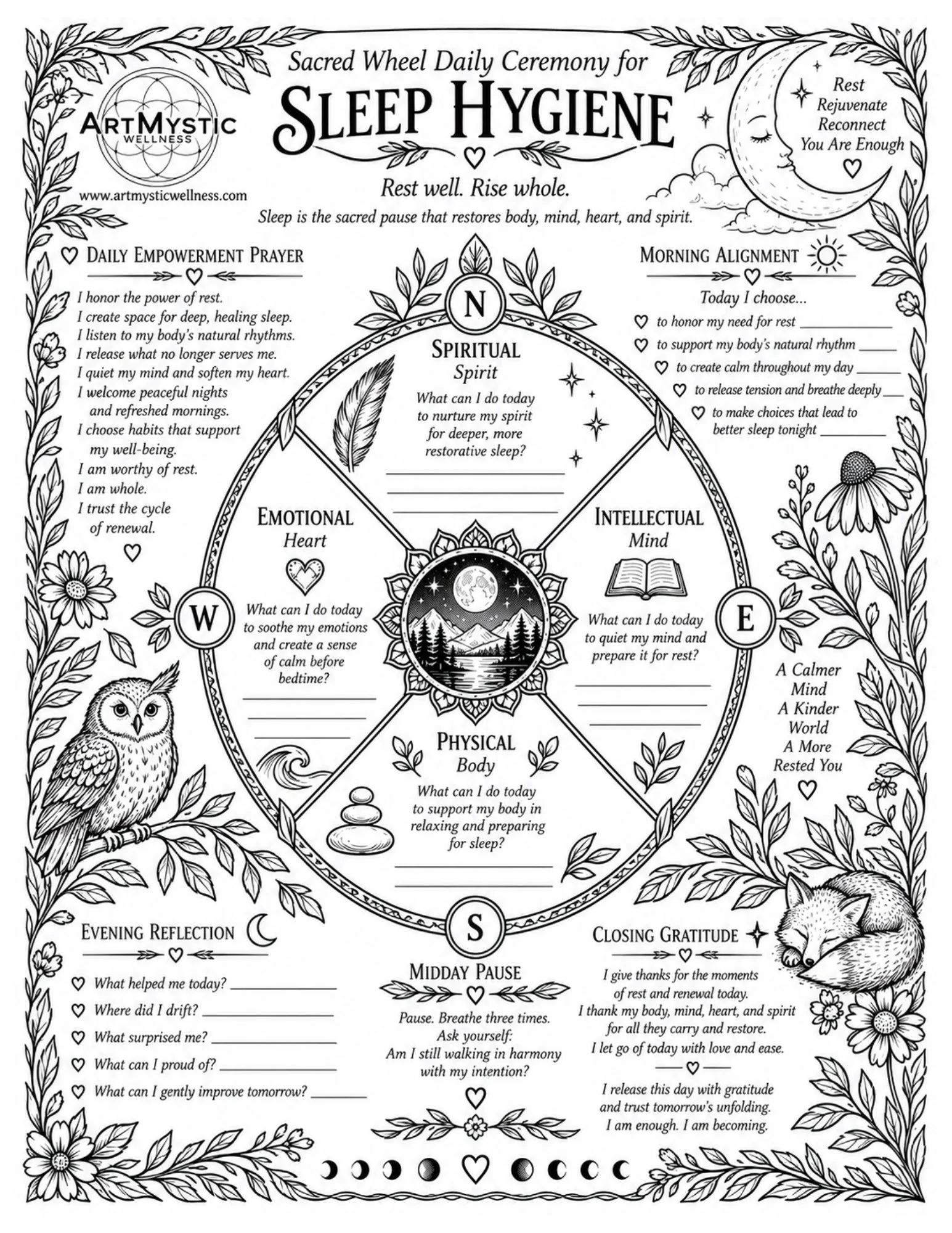 Sacred Wheel Daily Ceremony Page: Sleep Hygiene