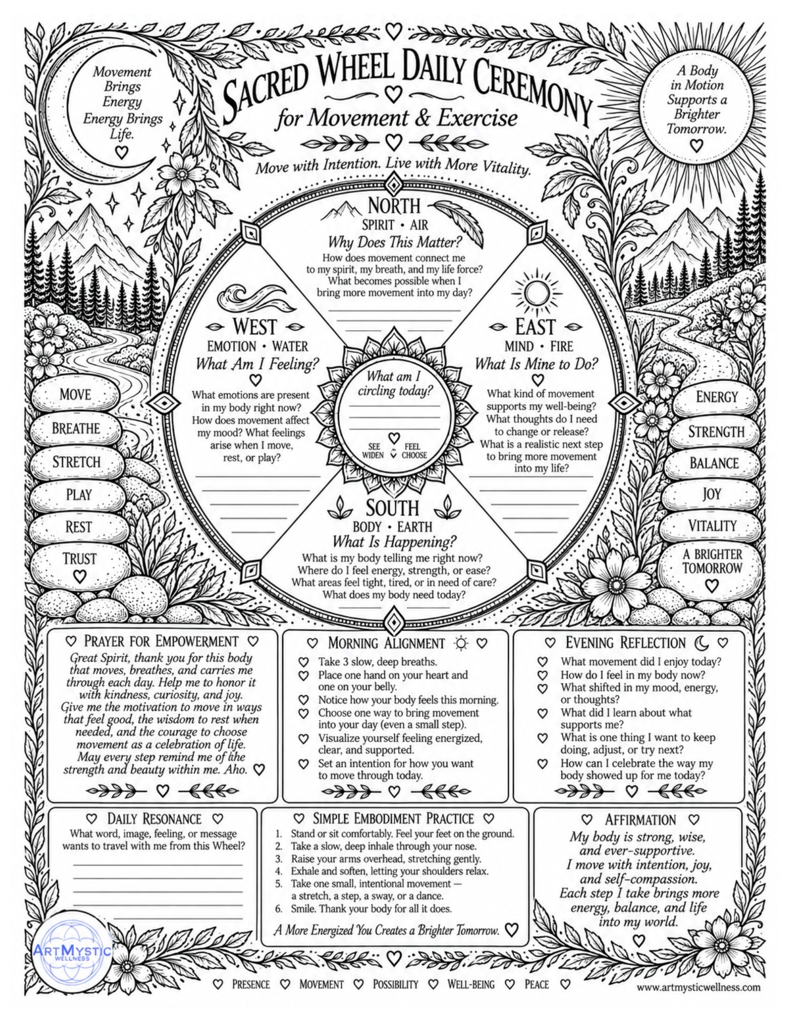 Sacred Wheel Daily Ceremony Page: Movement and Exercise