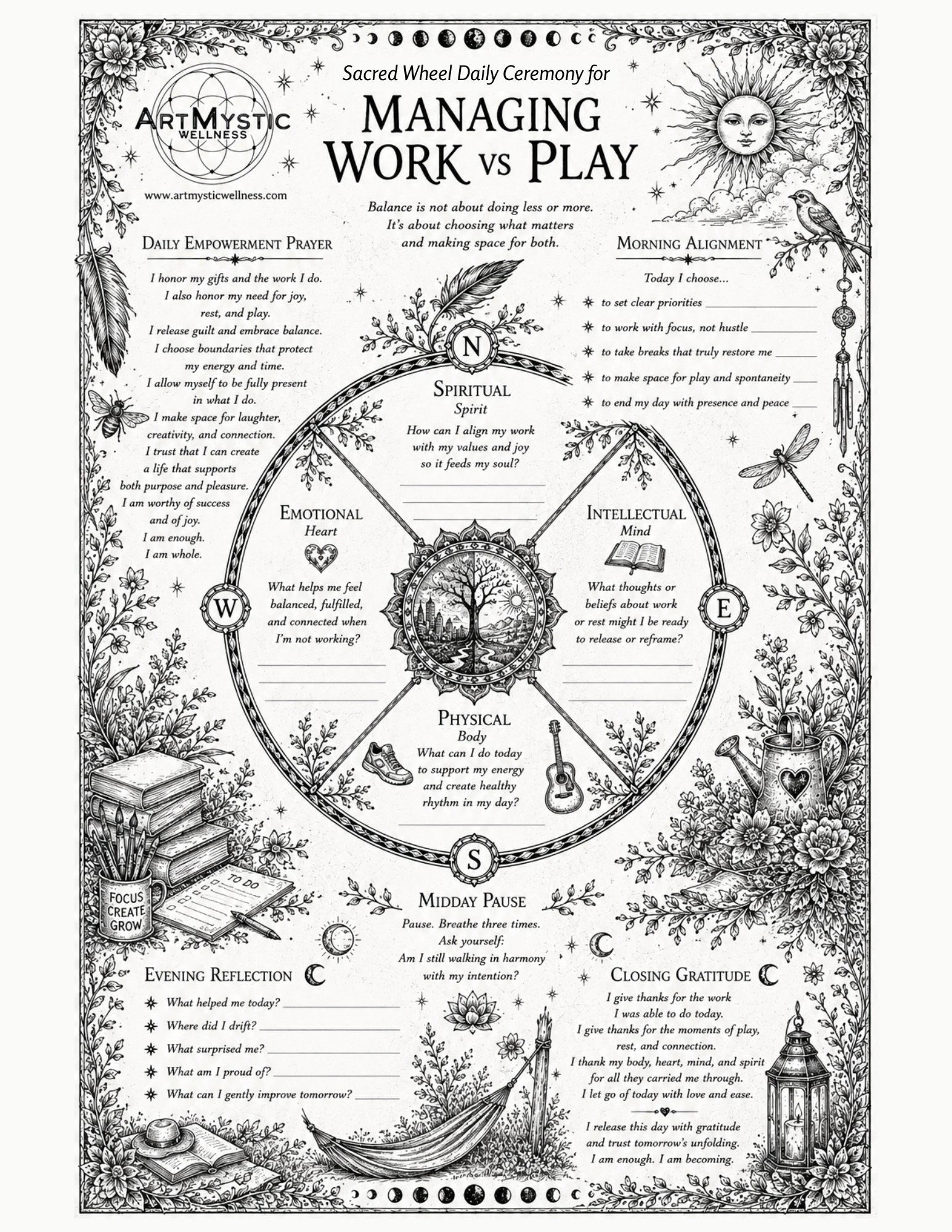 Sacred Wheel Daily Ceremony Page: Work vs Play