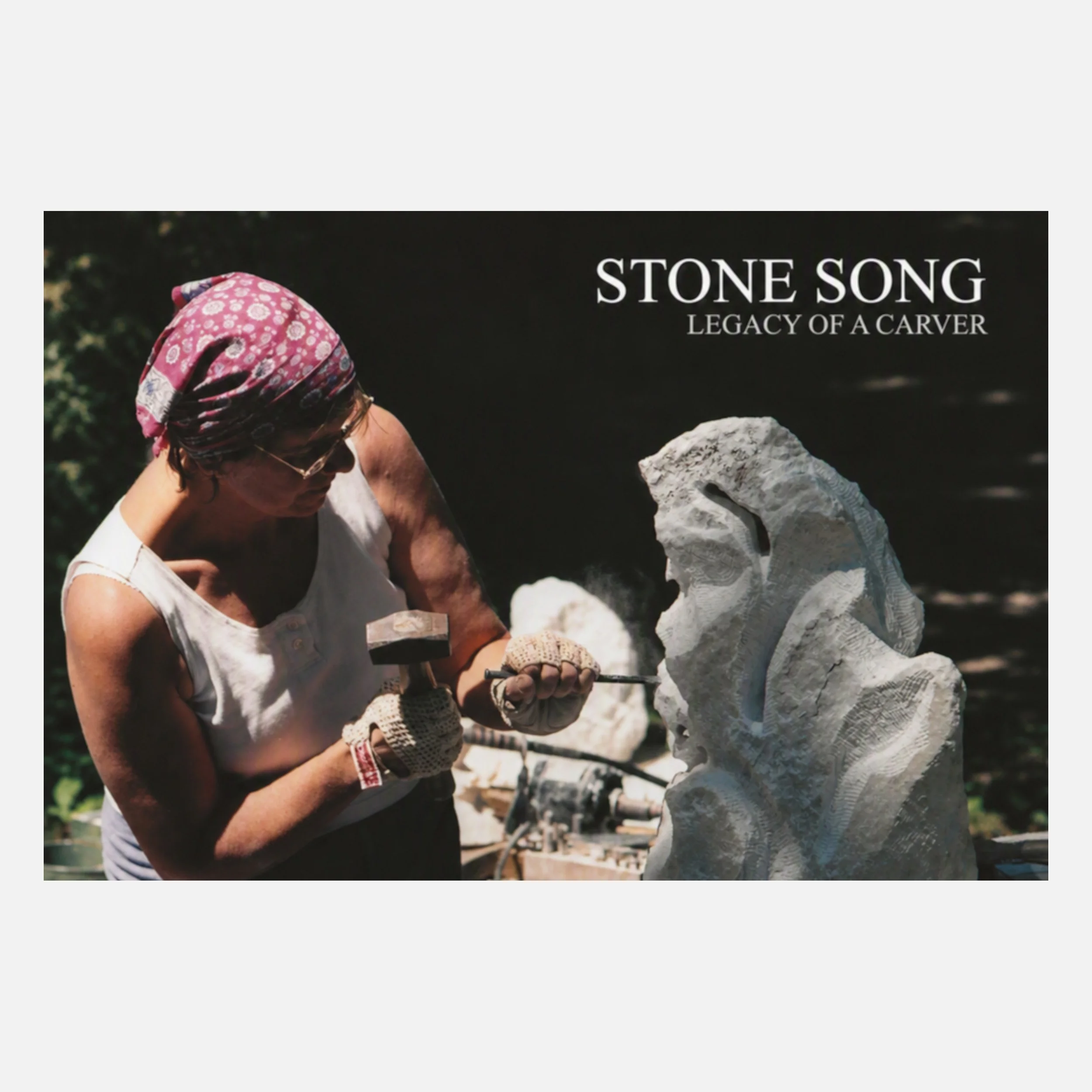 Book cover showing Ellen Sidor chiseling an abstract stone sculpture.