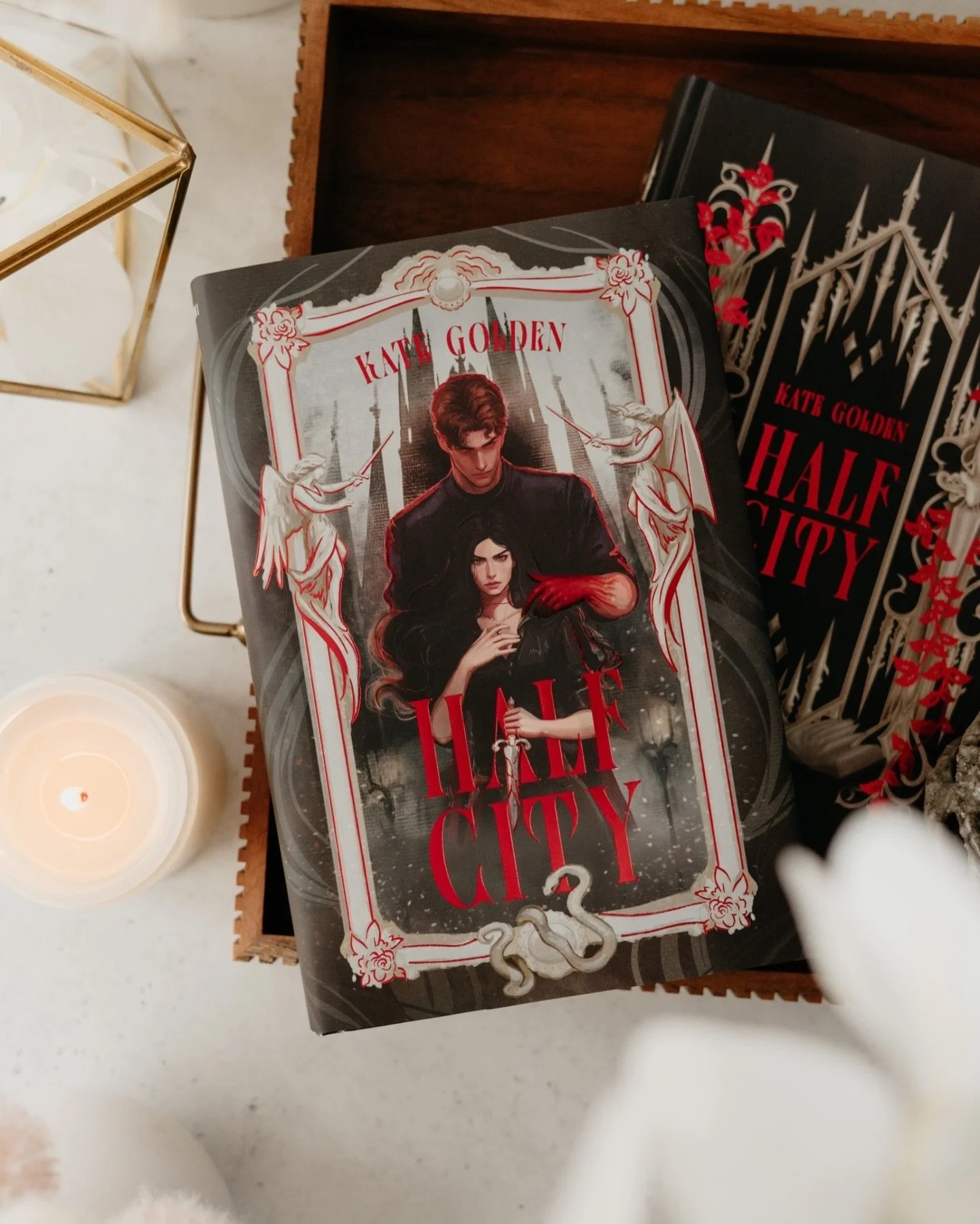 Daylight savings can eat it 😴
Anyone else riding the struggle bus today?
So let&rsquo;s start this week with a pretty book instead. 
⠀⠀⠀⠀⠀⠀⠀⠀⠀
Featured book:
Half City by @kategoldenauthor / @fairyloot
🎨 by @flarity.art, @palinlineart, @aeadraws
an