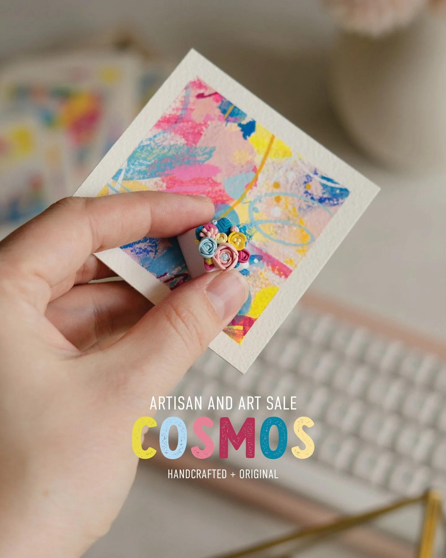 ✨ Sale is live! ✨
⠀⠀⠀⠀⠀⠀⠀⠀⠀
Get ready for some color! This collection is inspired by CMYK print colors and bright romance book cover color palettes. 
⠀⠀⠀⠀⠀⠀⠀⠀⠀
Each 🌸 Cosmos 🌸 floral bud artisan comes with an original coordinating mini Macher print