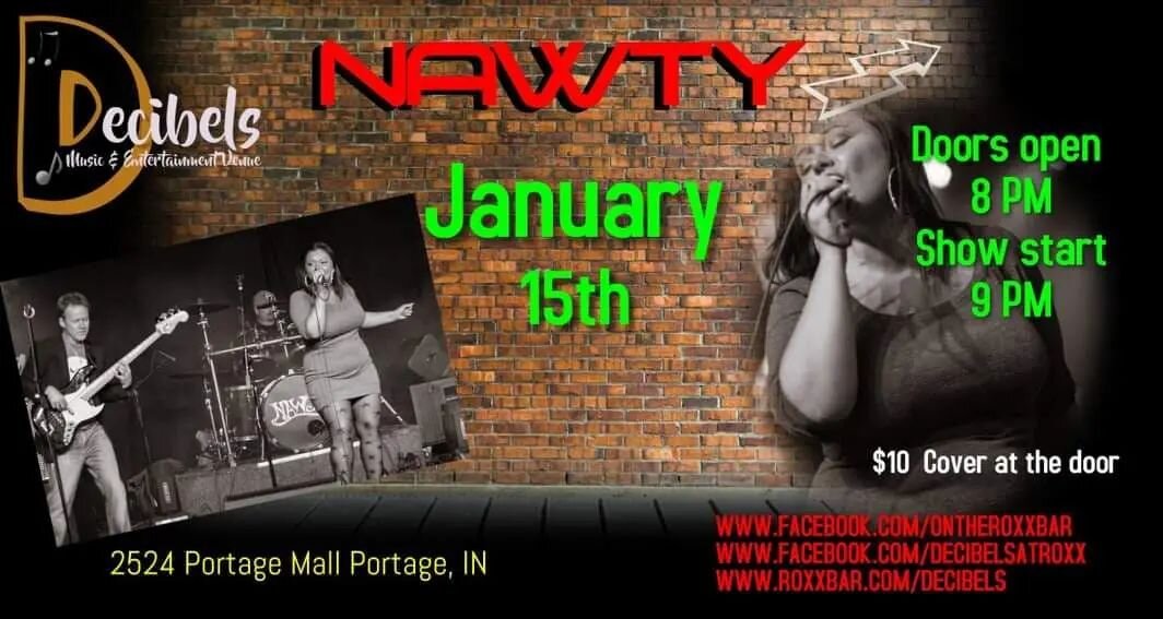 TONIGHT!! NAWTY, one of the hottest local bands in the region will keep you out of your seat all night so plan on a rowdy, fun night with friends. 

Check out the interview with NAWTY:
https://youtu.be/UkFnJX6raLk

#deciblesevents #RegionMusic #nwili