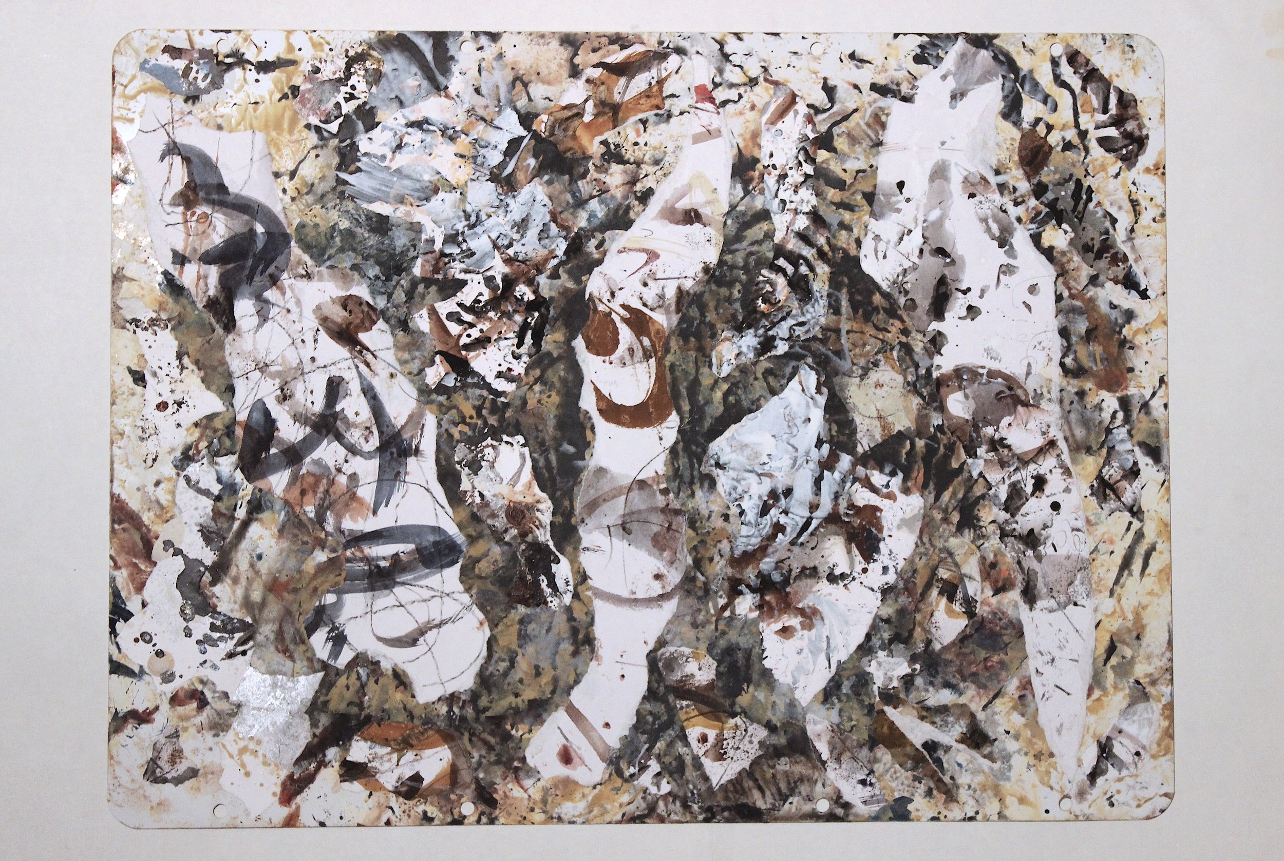 Sverdrup, 2023 Oil and paper on metal 18 x 24"